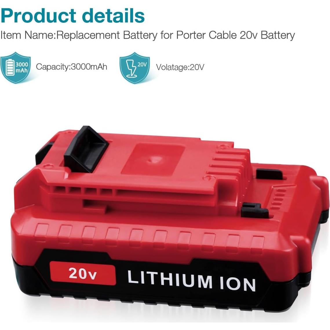 Paquete de 2 Baterías de Reemplazo 20V 3.0Ah Porter Cable