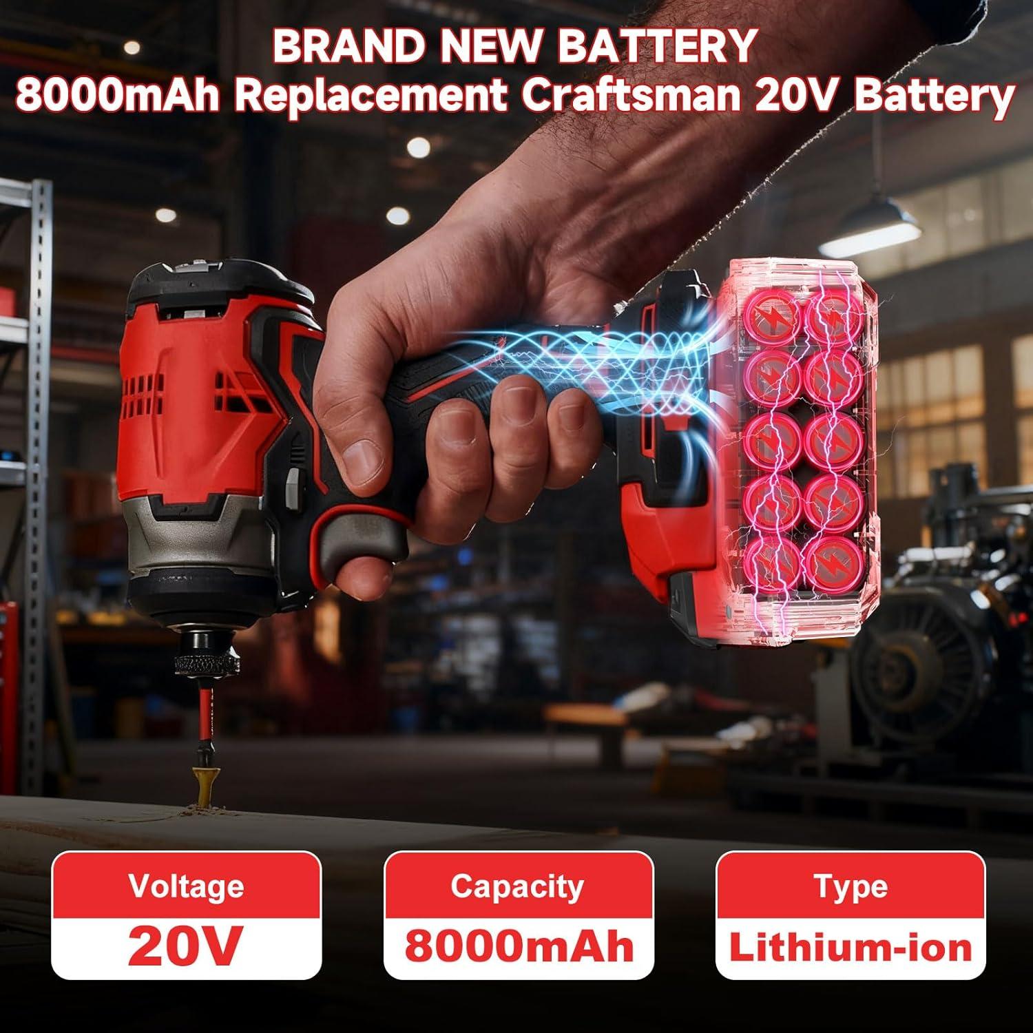 2Pack Batería Recargable 8000mAh Craftsman 20V MAX CMCB205