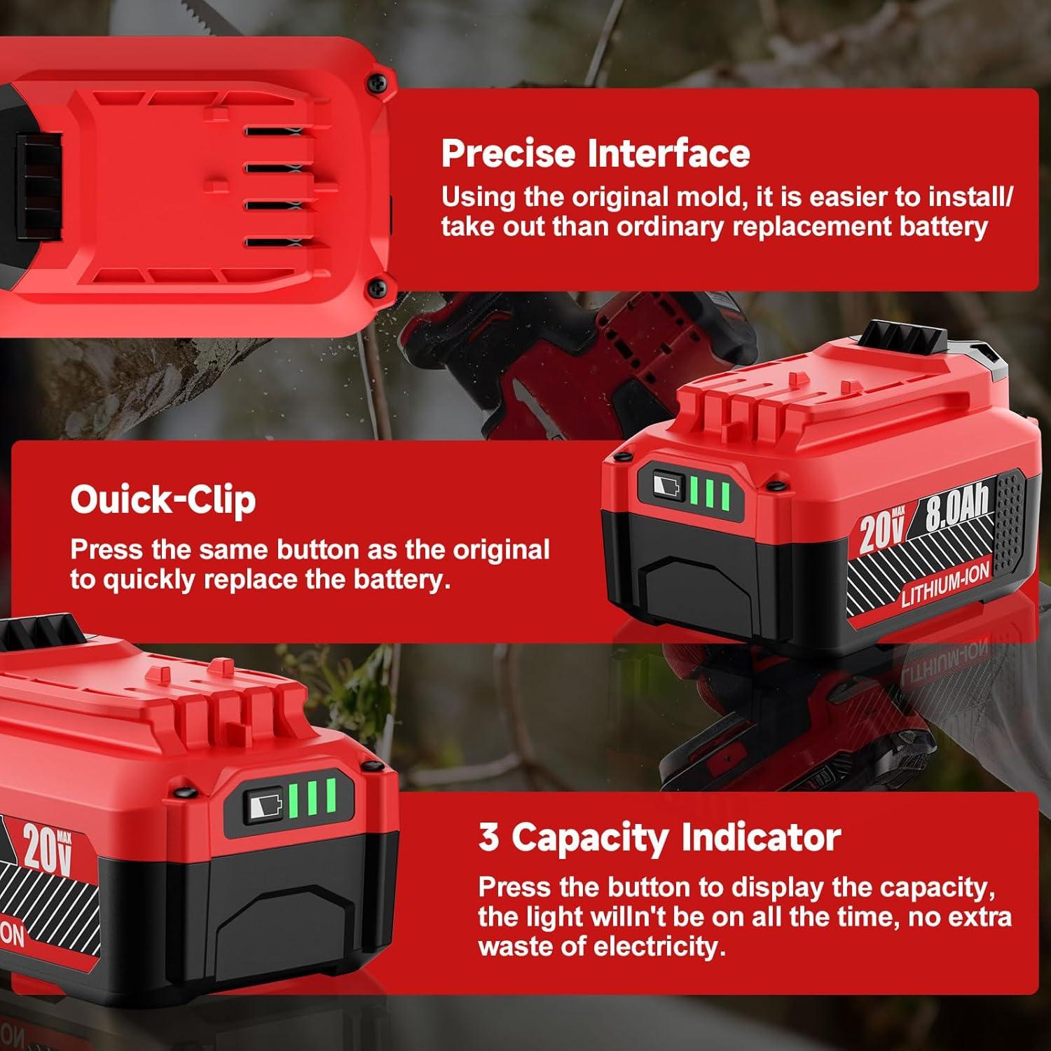 2Pack Batería Recargable 8000mAh Craftsman 20V MAX CMCB205