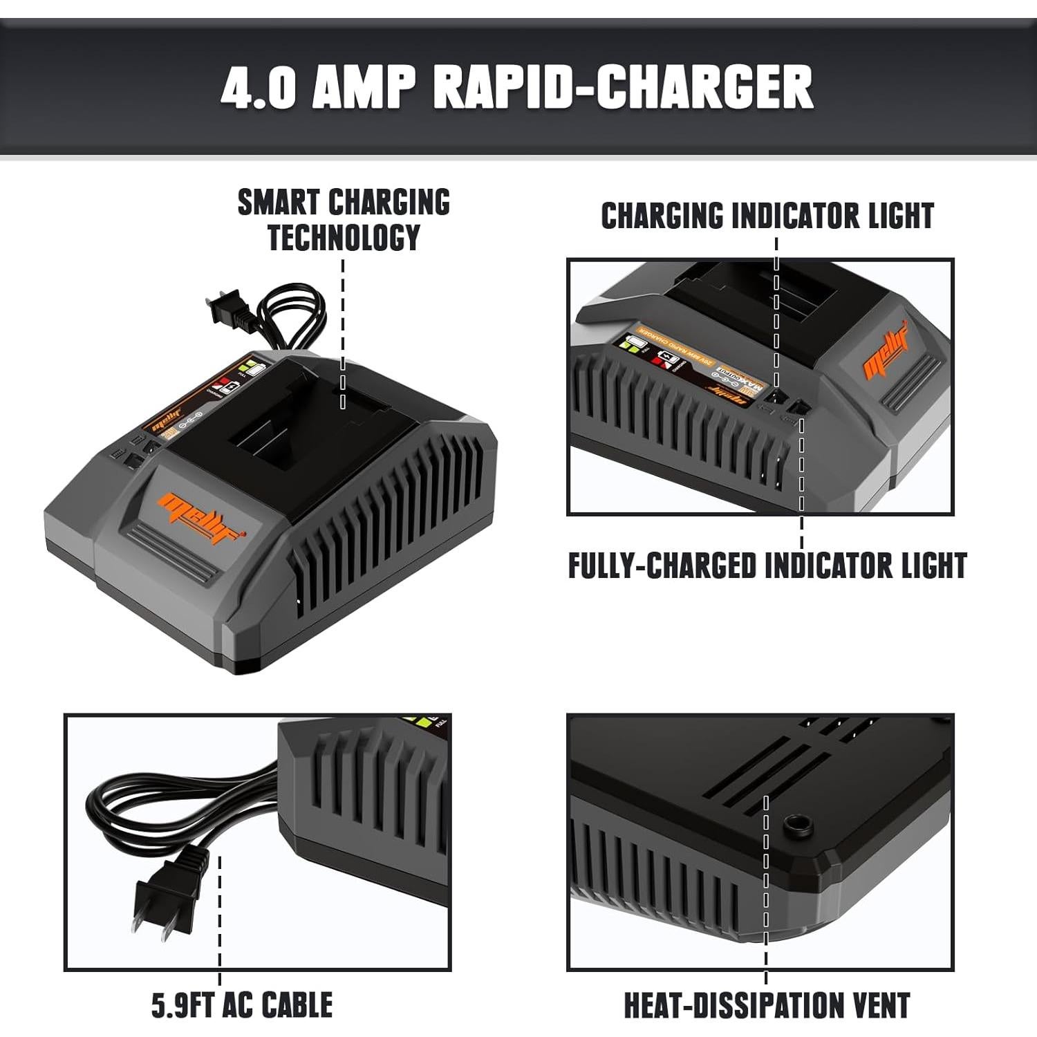 Batería Mellif 20V 4.0Ah y Cargador Rápido para DeWalt