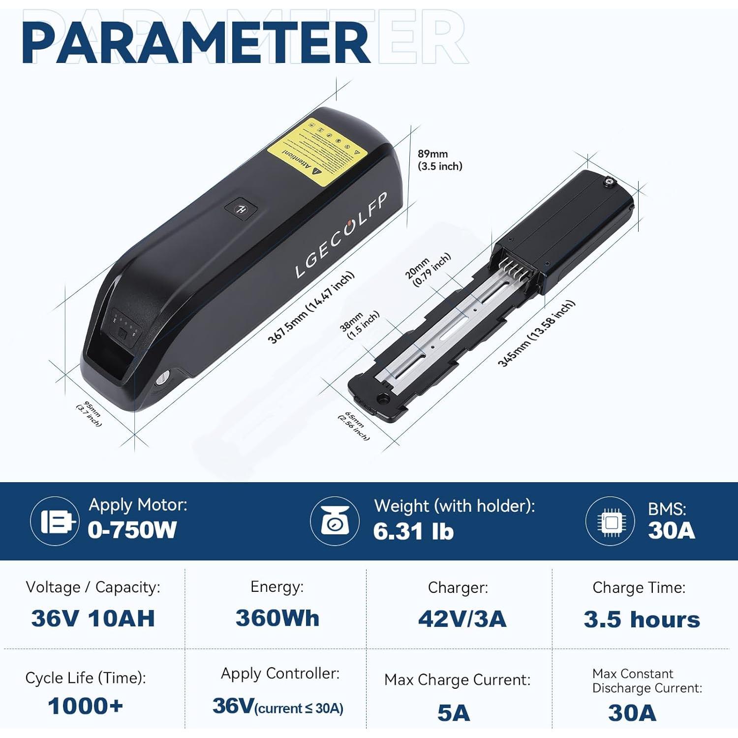 Batería de Litio 36V 10Ah LGECOLFP para Bicicleta Eléctrica