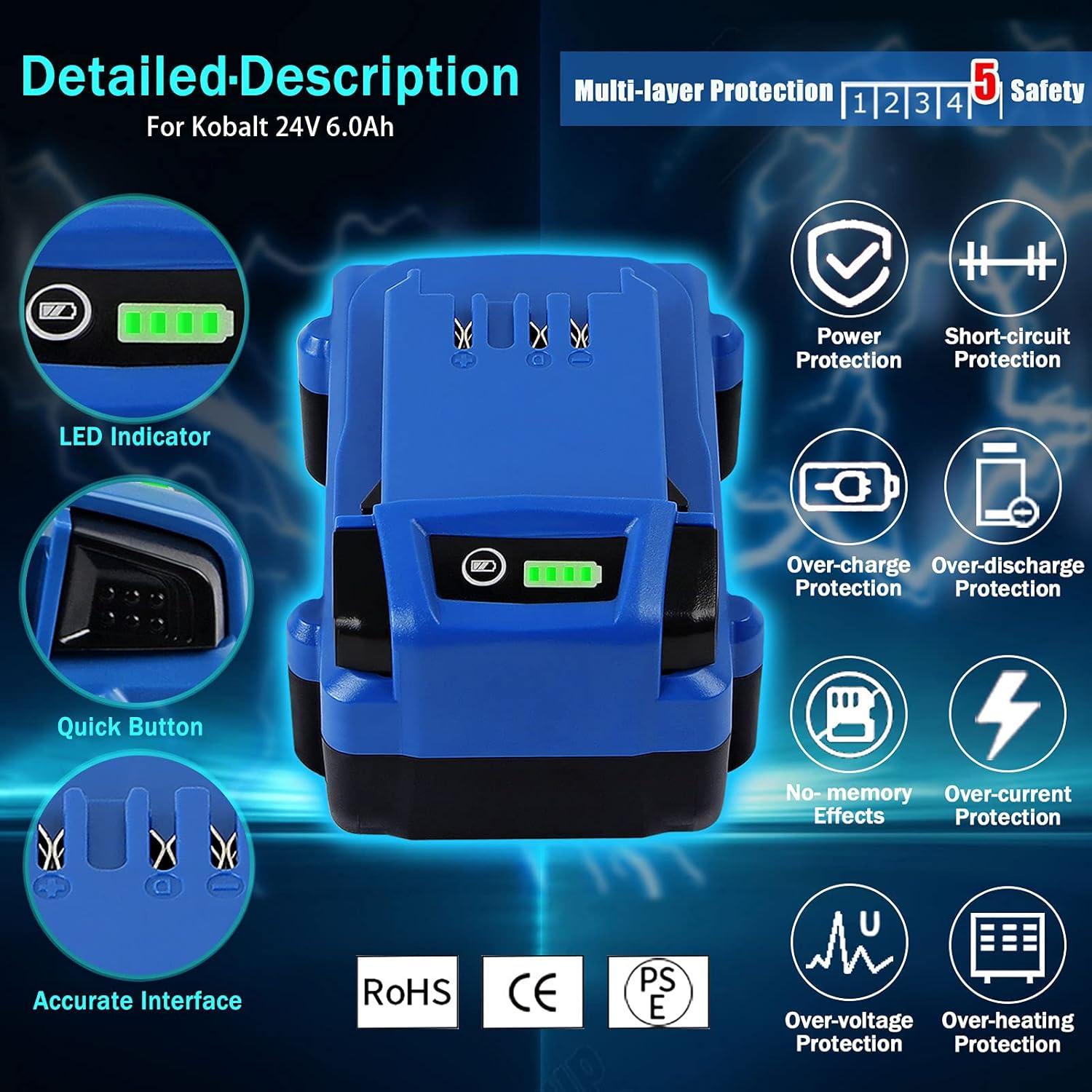 Paquete de 2 Baterías Kobalt 24V 6.0Ah Reemplazo de Litio