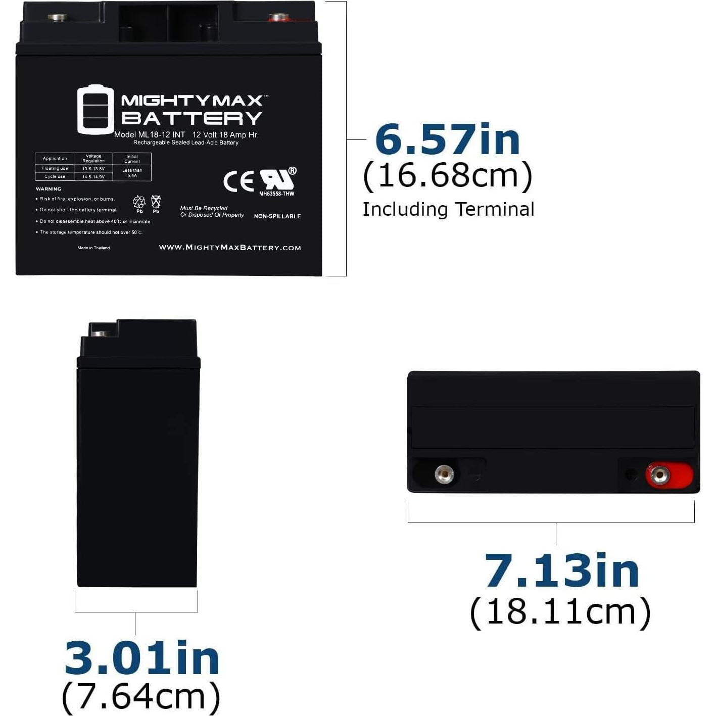 Batería recargable 12V 18AH Mighty Max SLA - Paquete de 4