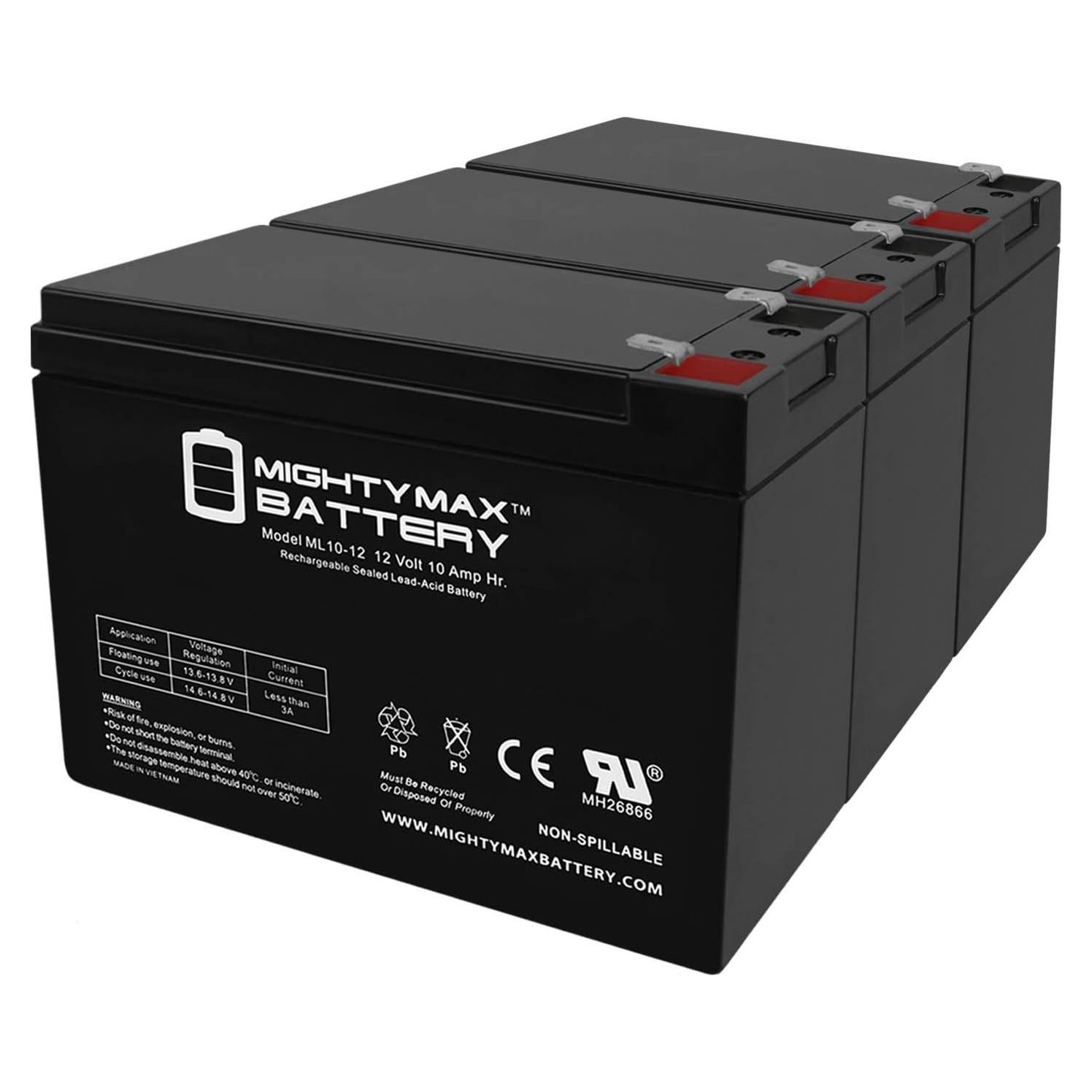 Batería recargable Mighty Max ML10-12 - 12V 10AH - Paquete de 3