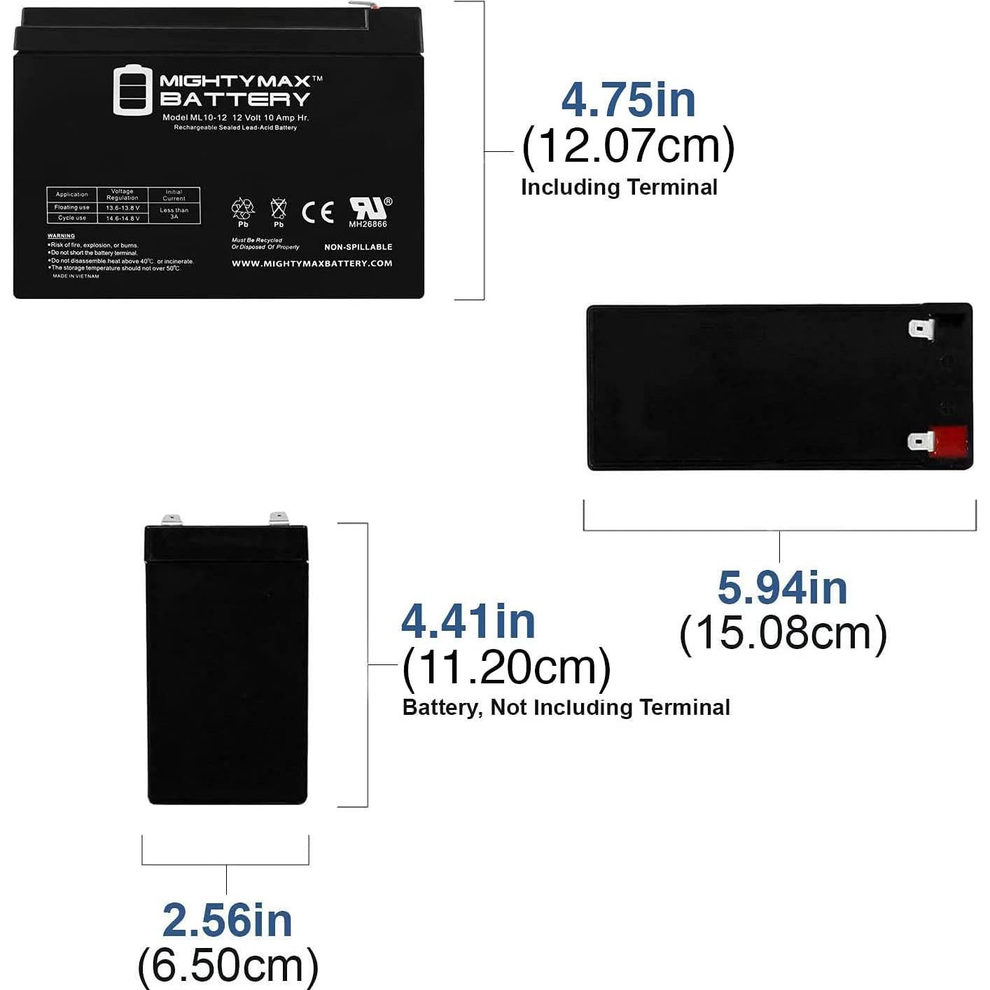 Batería recargable Mighty Max ML10-12 - 12V 10AH - Paquete de 3