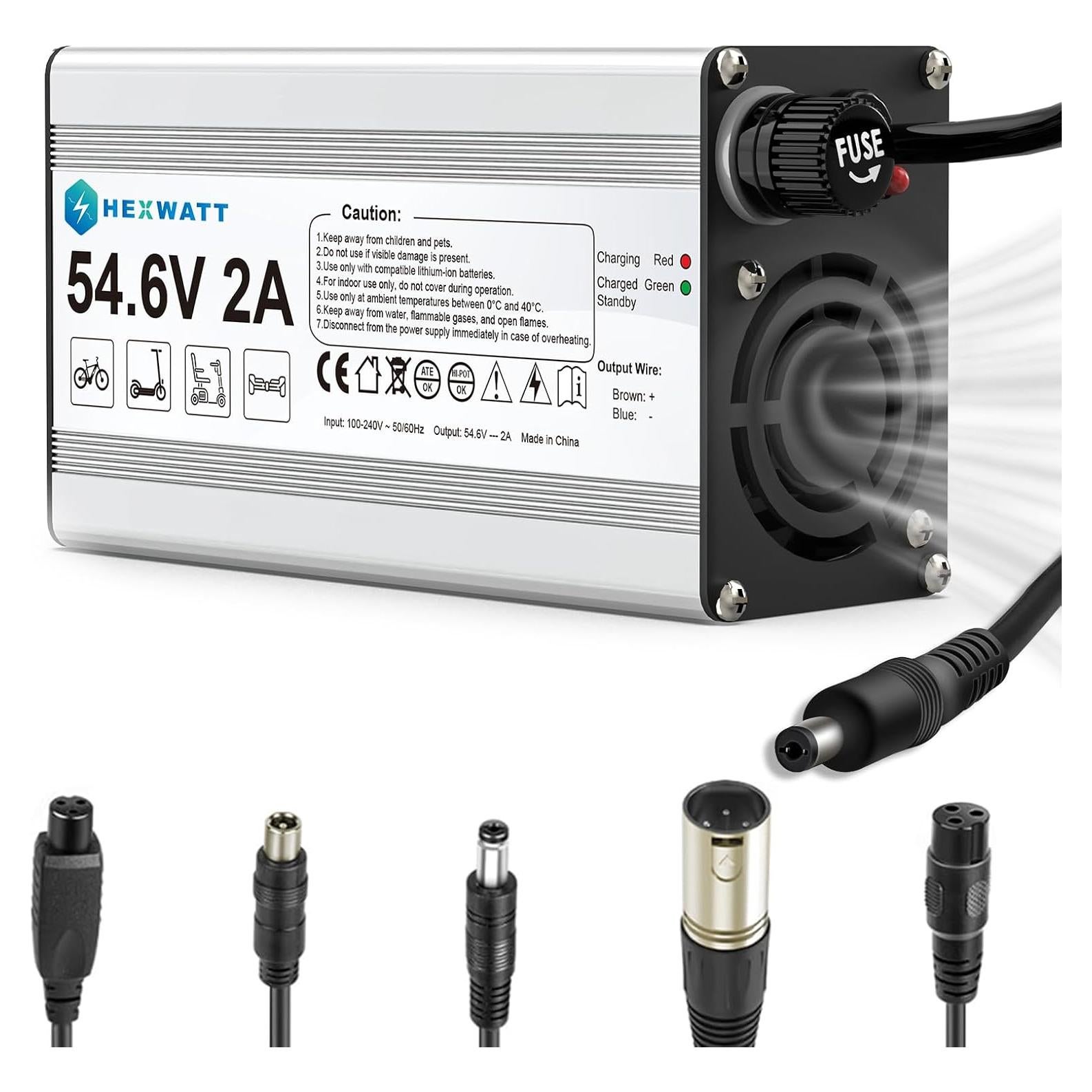 Cargador 54.6V 2A Hexwatt para Batería Litio 48V Bicicleta