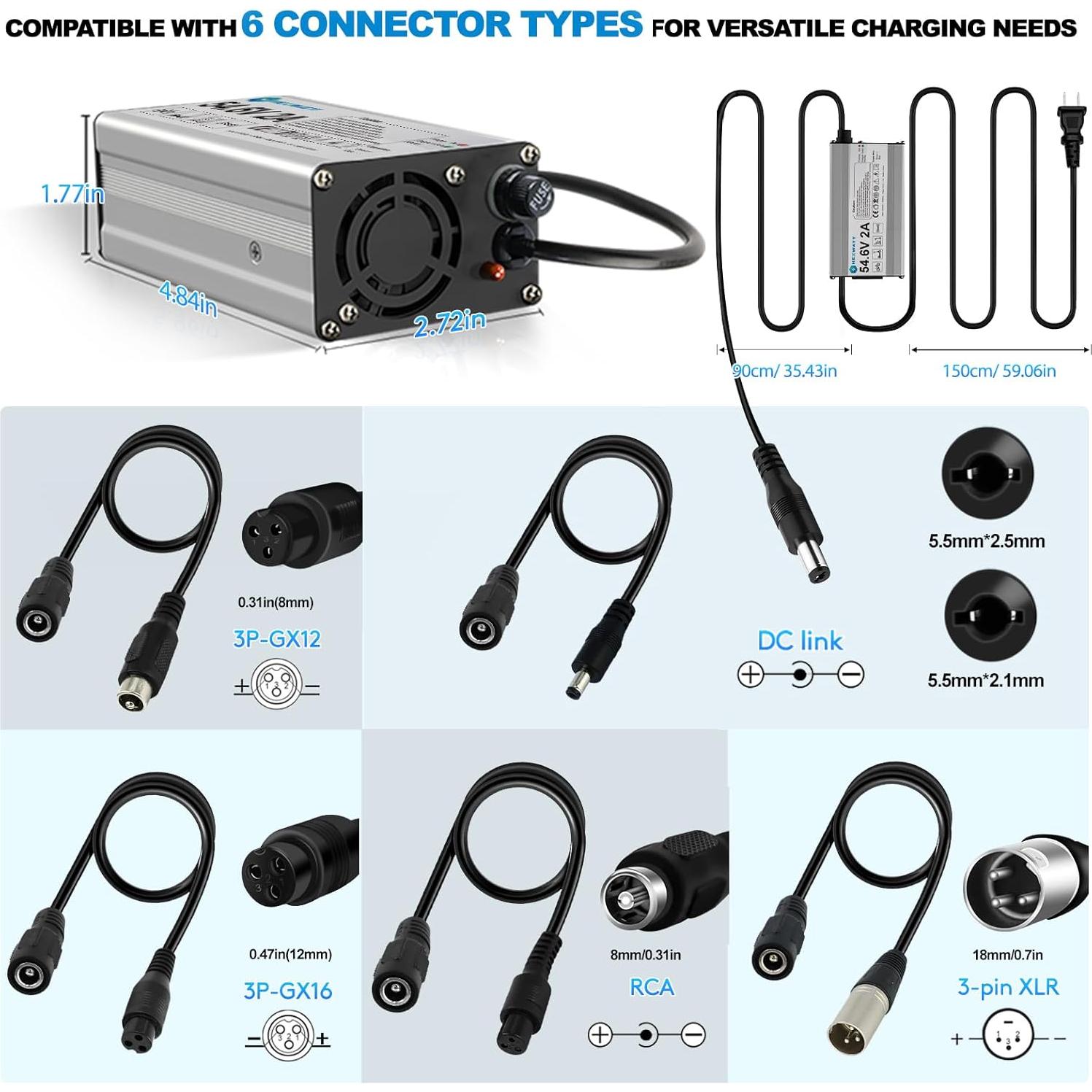 Cargador 54.6V 2A Hexwatt para Batería Litio 48V Bicicleta