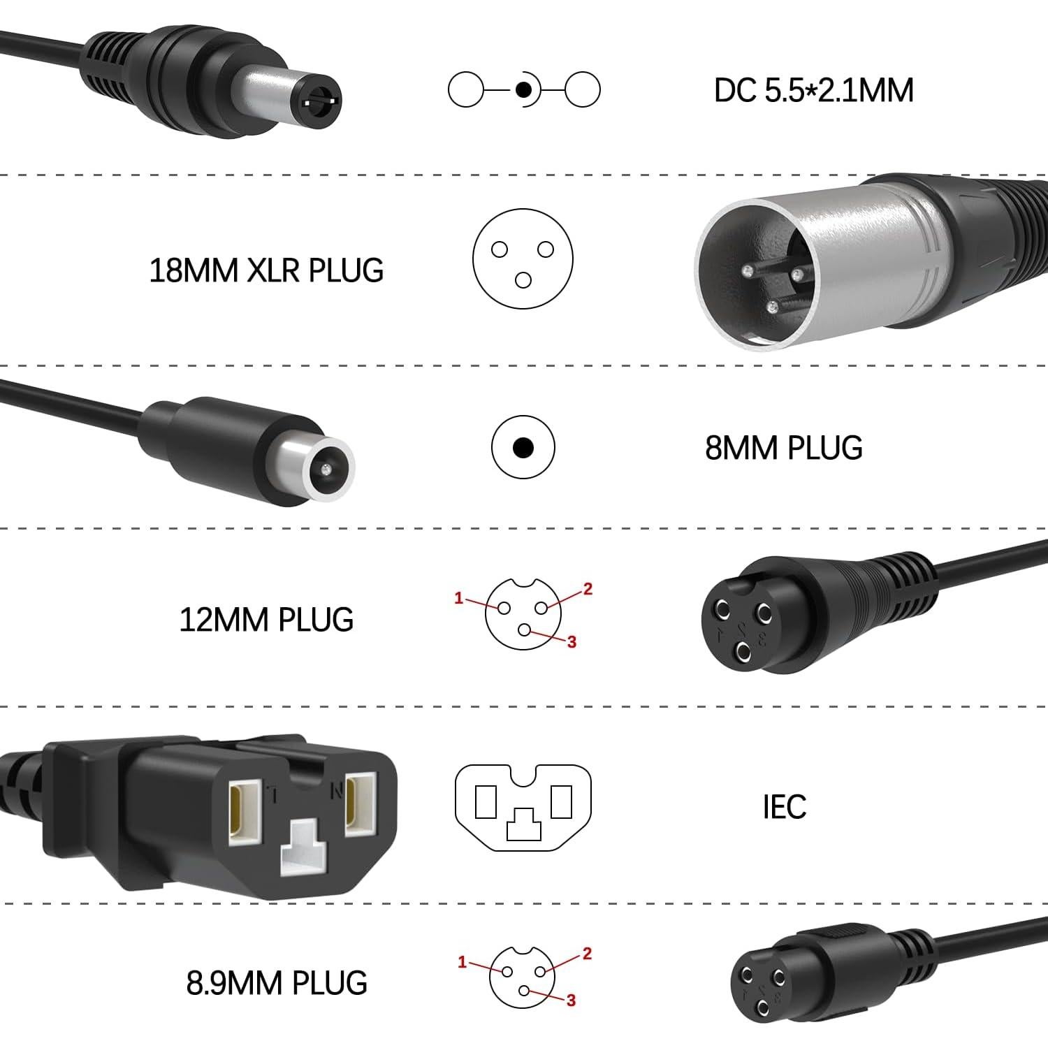Cargador Universal 42V 2A BOEEA para Batería Litio 36V 7 Enchufes