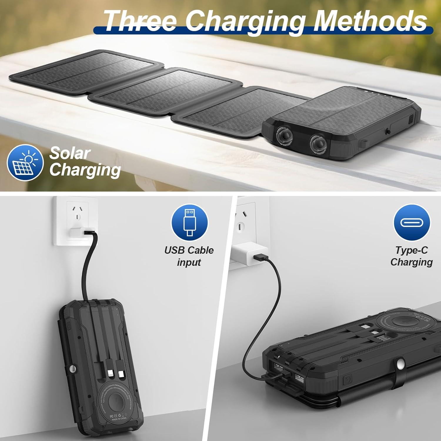 Cargador Portátil Solar 20000mAh Saraupup con Carga Inalámbrica