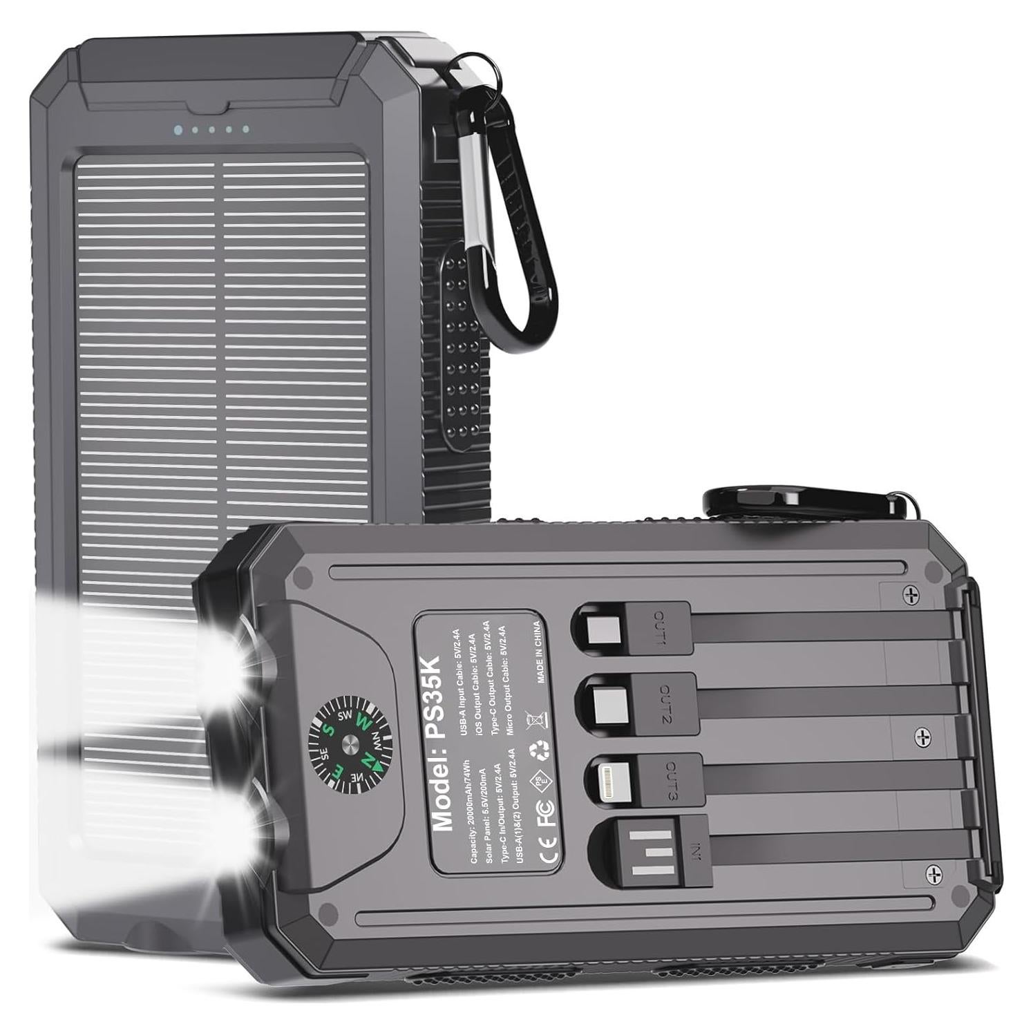 Cargador Solar Portátil KEPSWIN 20,000mAh con Linterna LED