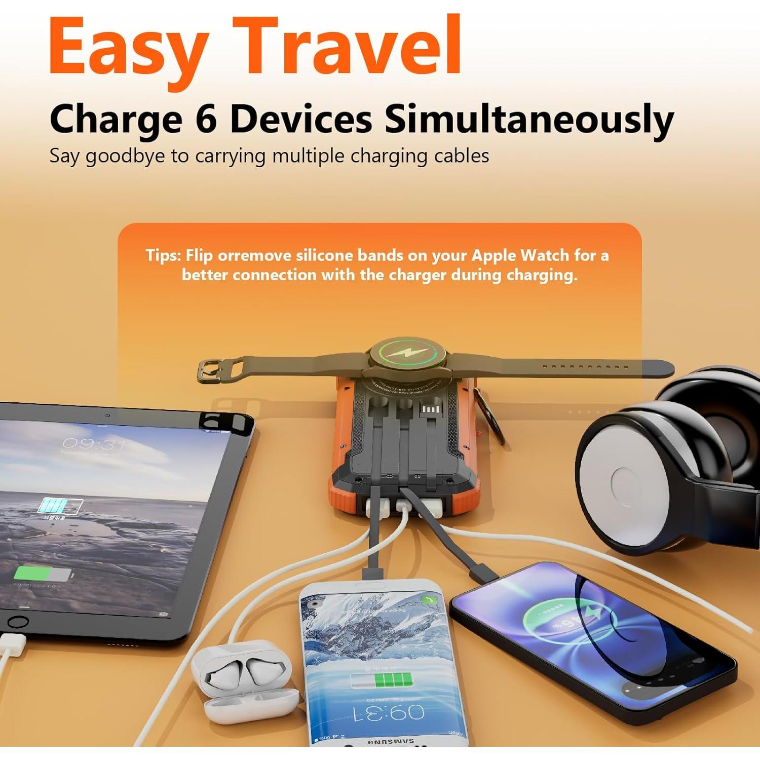 Banco de Energía Solar 20,000mAh Cargador Inalámbrico Naranja