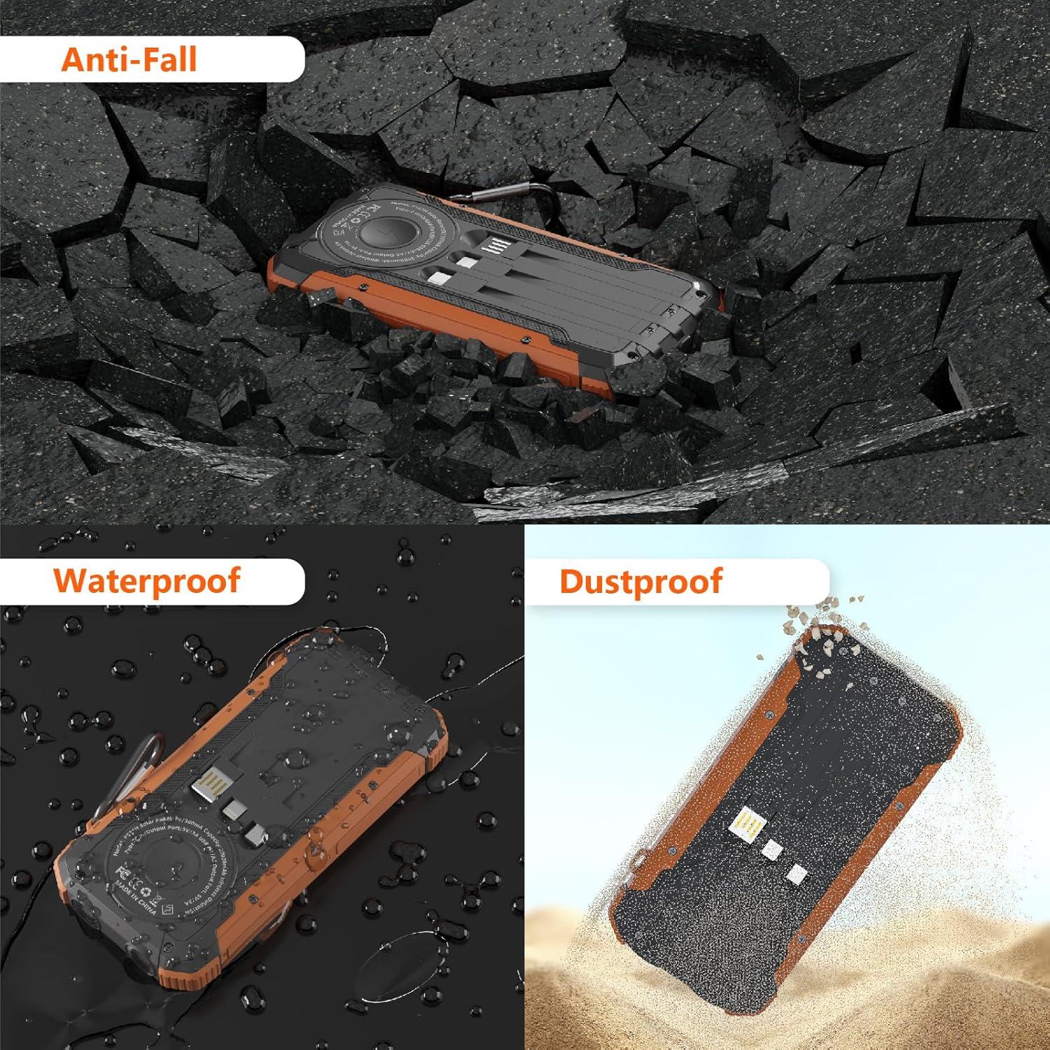 Banco de Energía Solar 20,000mAh Cargador Inalámbrico Naranja