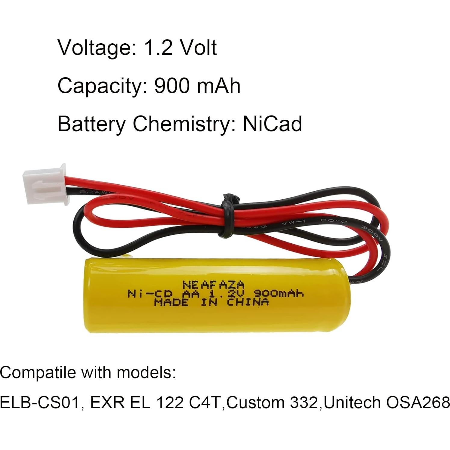 Paquete de 5 Baterías Ni-CD 1.2V 900mAh para Luz de Emergencia