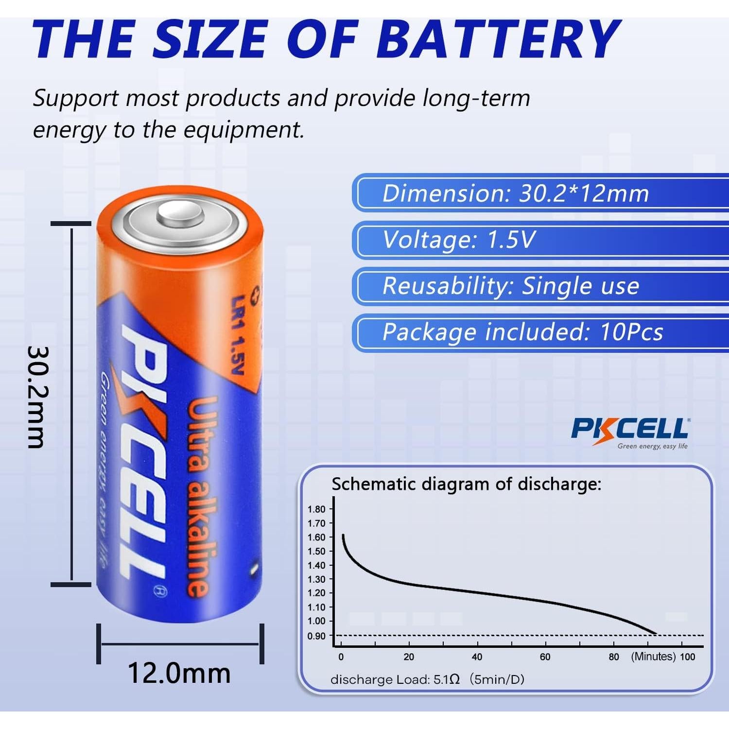 Baterías Alcalinas PKCELL N 1.5V Paquete de 10 Ultra Duraderas
