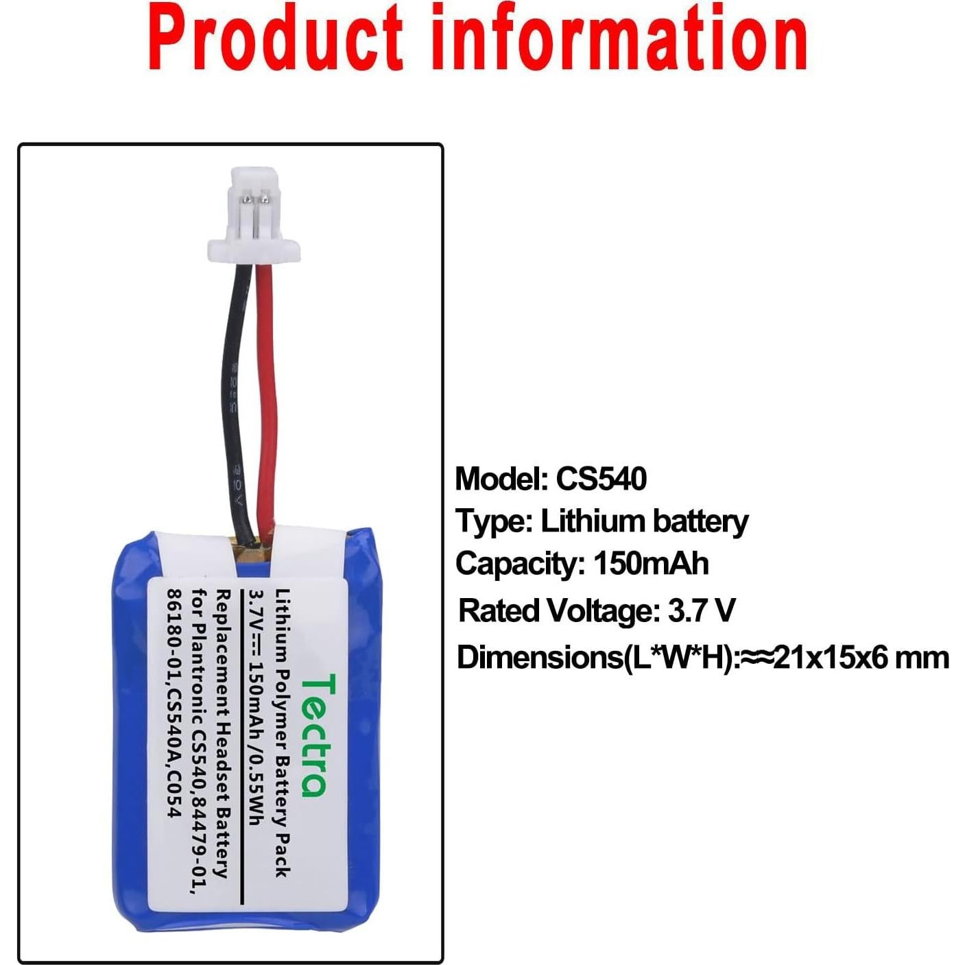 Batería Recargable Tectra CS540 para Auriculares Plantronics - 4 Unidades