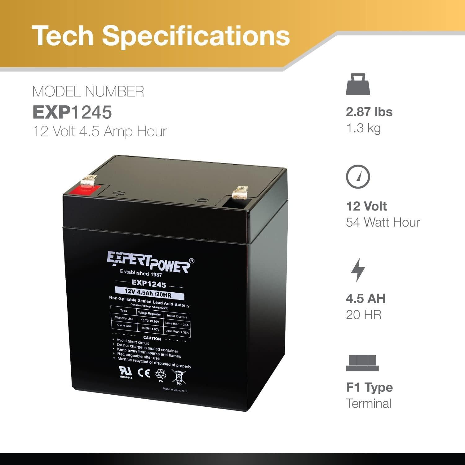 Batería Recargable ExpertPower EXP1245 12V 4.5A para Seguridad
