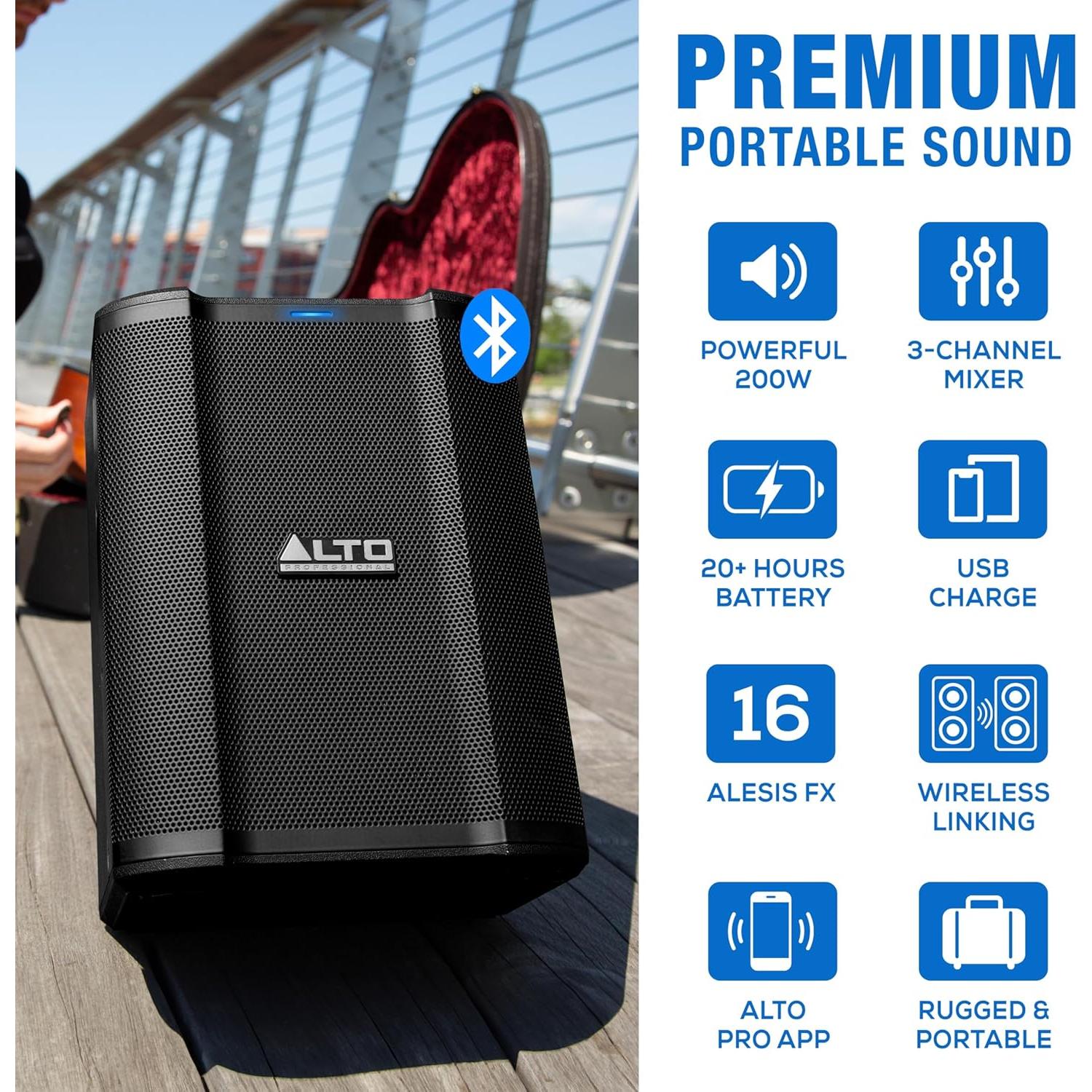 Altavoz PA Portátil Alto Busker 200W Bluetooth Mezclador 3 Canales