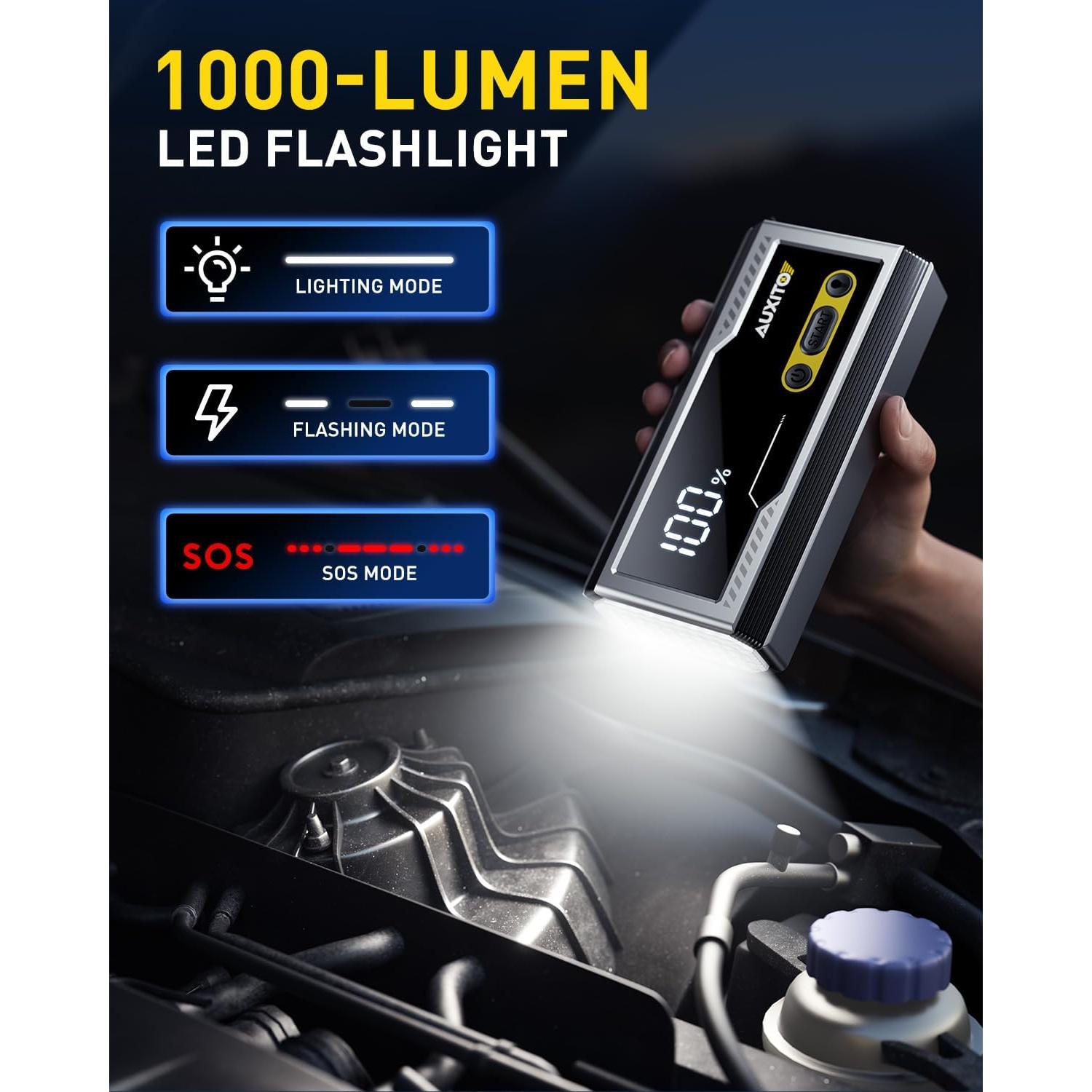 Arrancador de Batería AUXITO T3 6000A 12V con Linterna LED