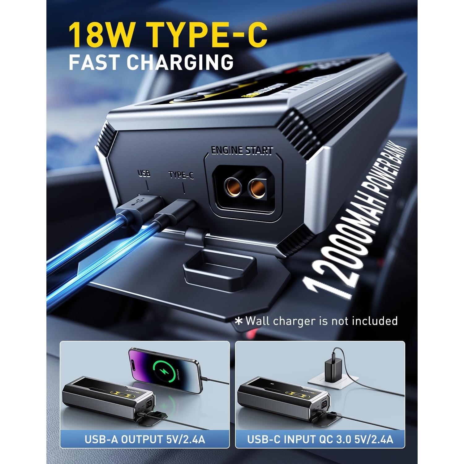 Arrancador de Batería AUXITO T3 6000A 12V con Linterna LED