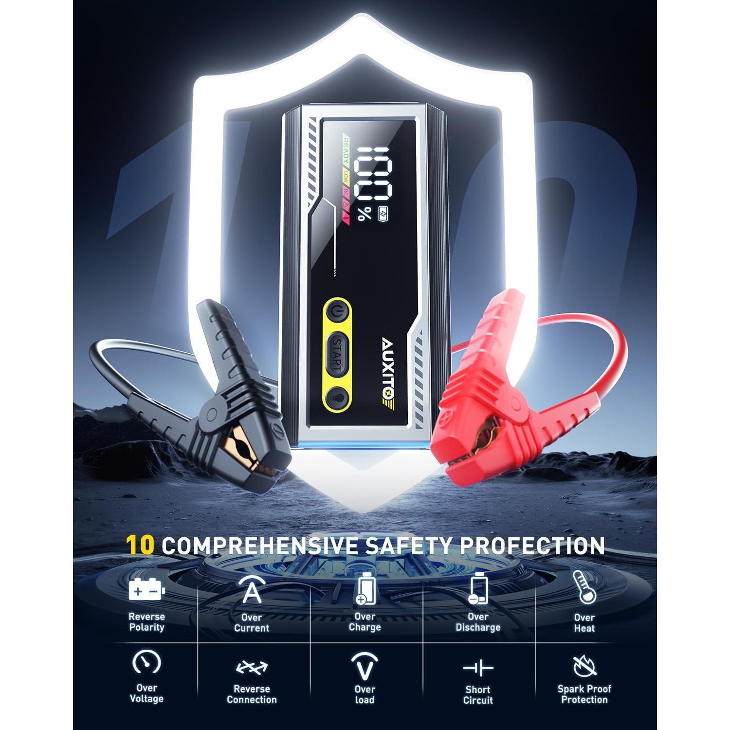 Arrancador de Batería AUXITO T3 6000A 12V con Linterna LED