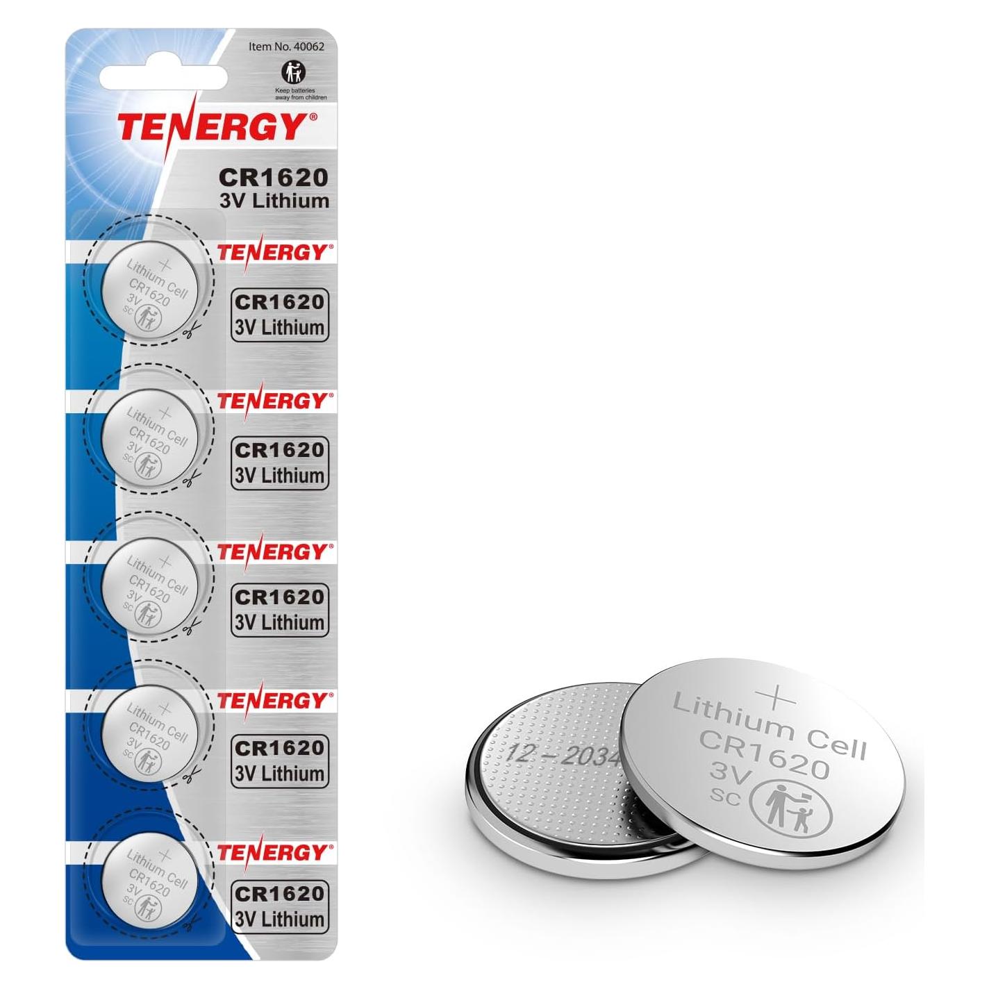 Baterías de botón Tenergy CR1620 3V - 5 unidades para dispositivos