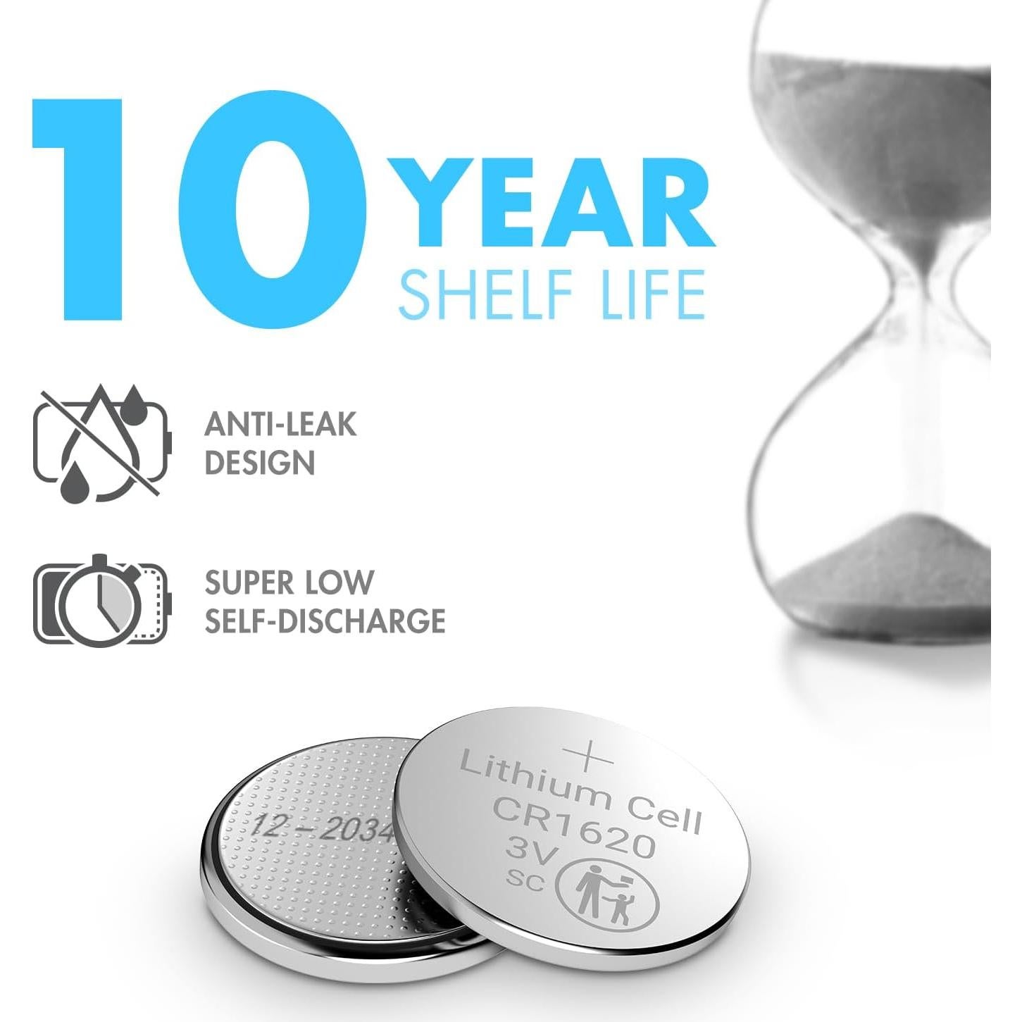 Baterías de botón Tenergy CR1620 3V - 5 unidades para dispositivos