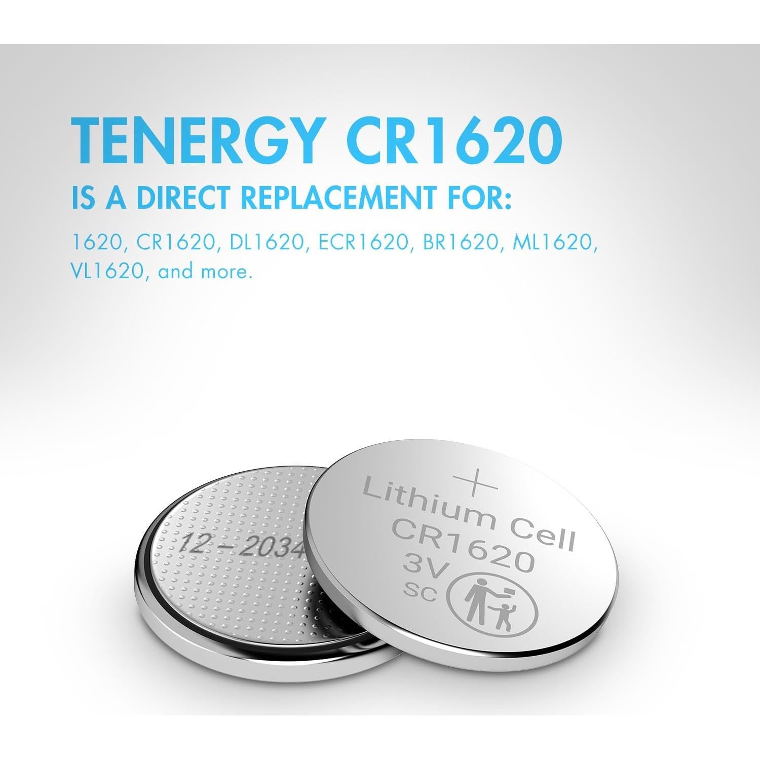 Baterías de botón Tenergy CR1620 3V - 5 unidades para dispositivos