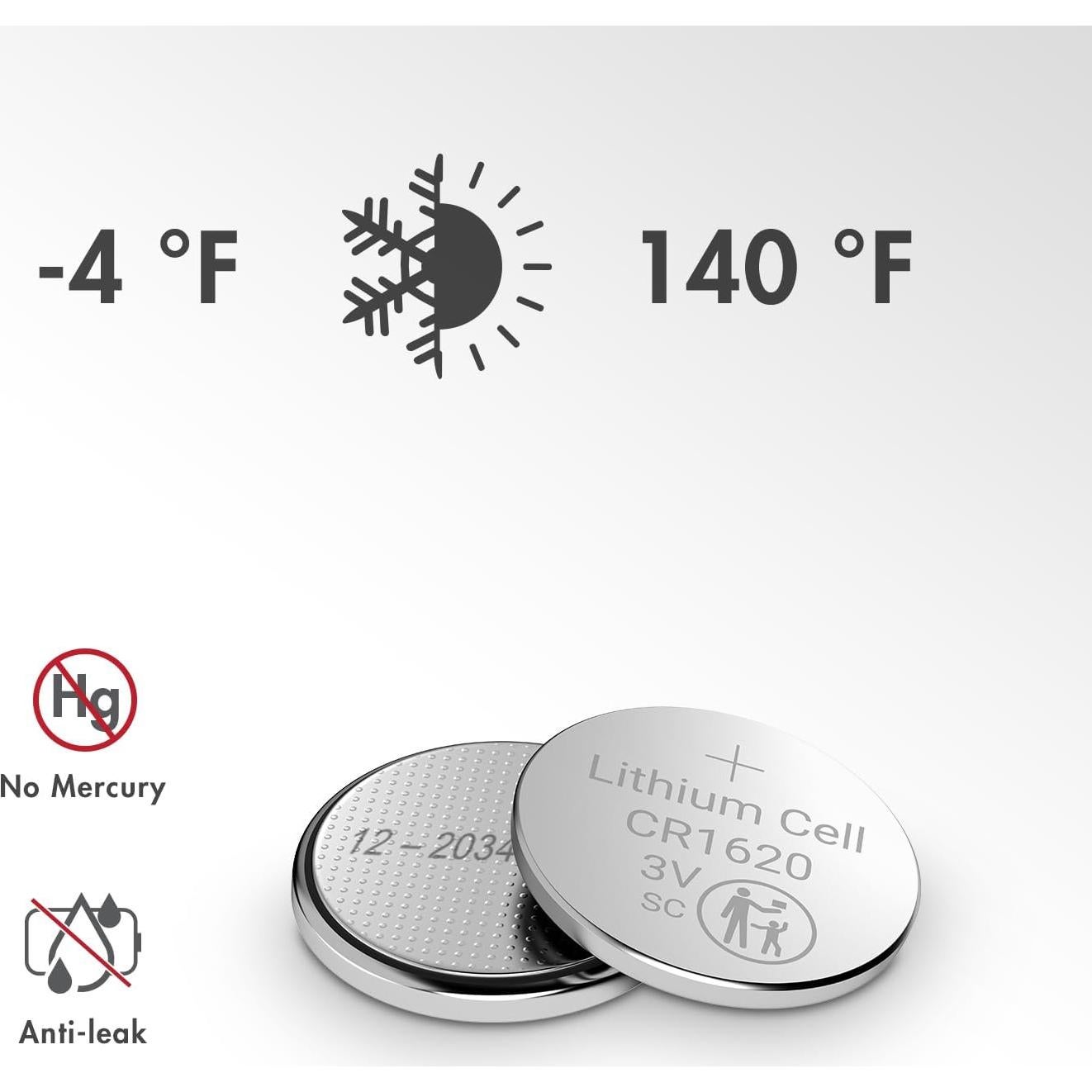 Baterías de botón Tenergy CR1620 3V - 5 unidades para dispositivos