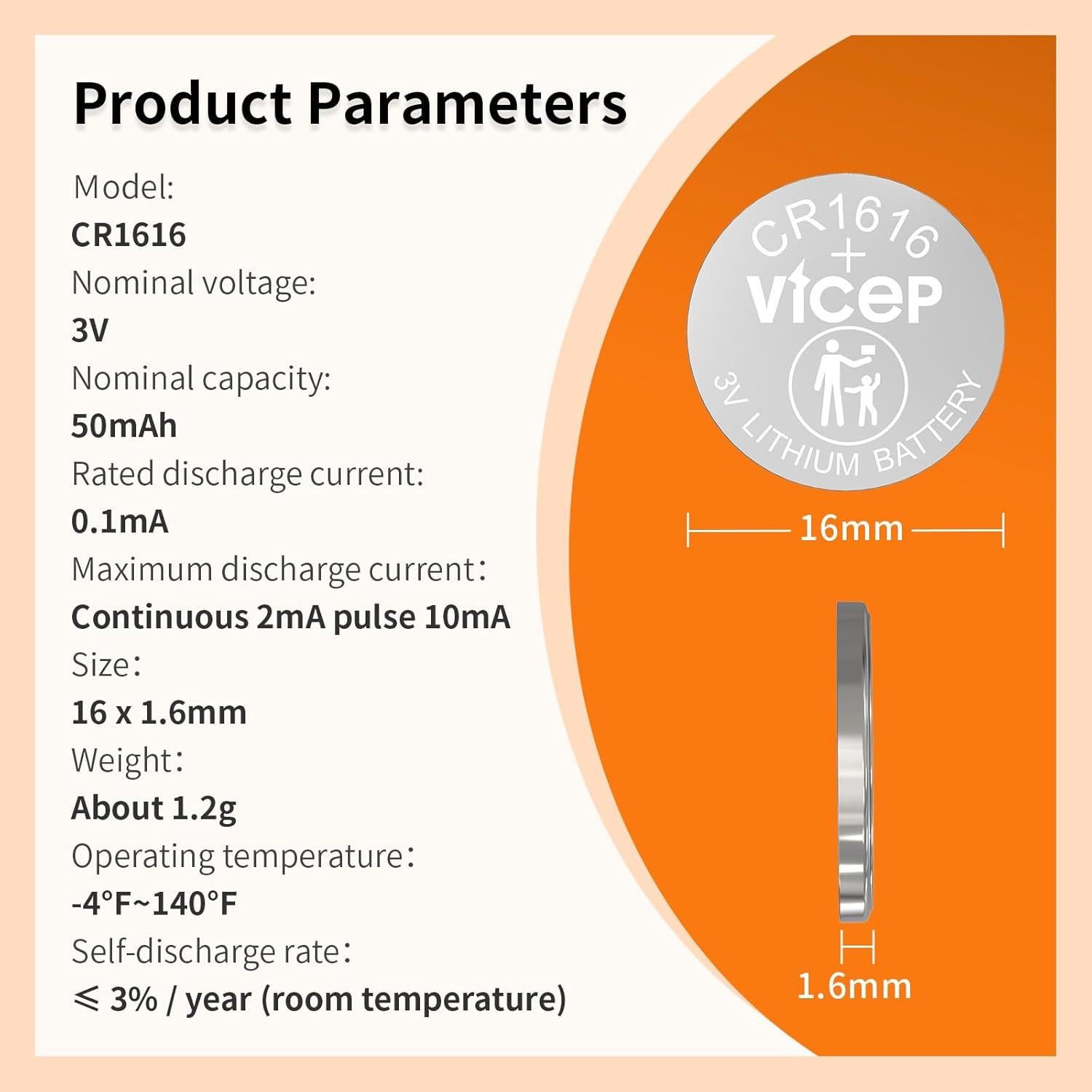 Paquete de 5 Baterías CR1616 ViCep 3V para Llave y Reloj