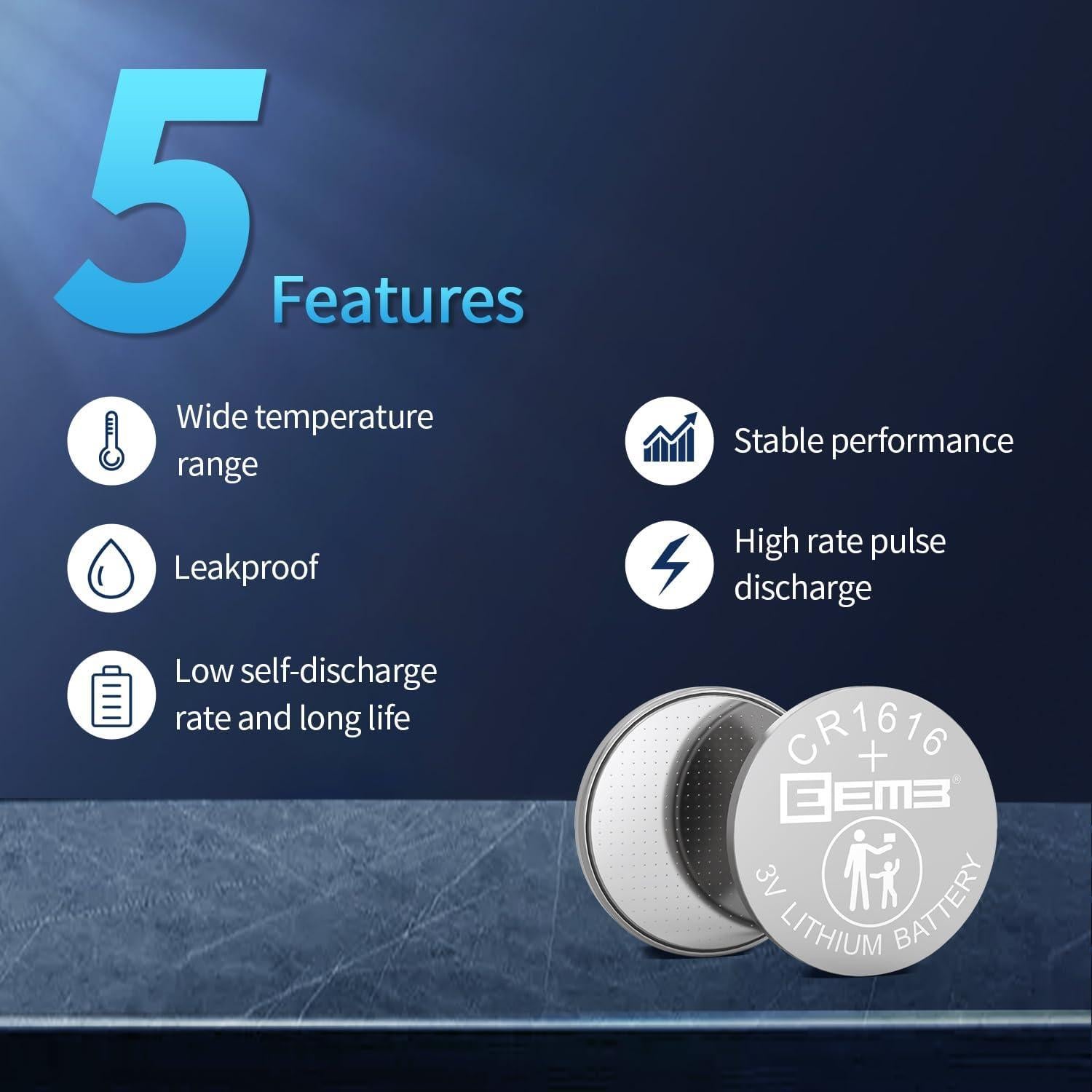 Paquete de 5 Baterías de Litio CR1616 EEMB 3V para Electrónicos