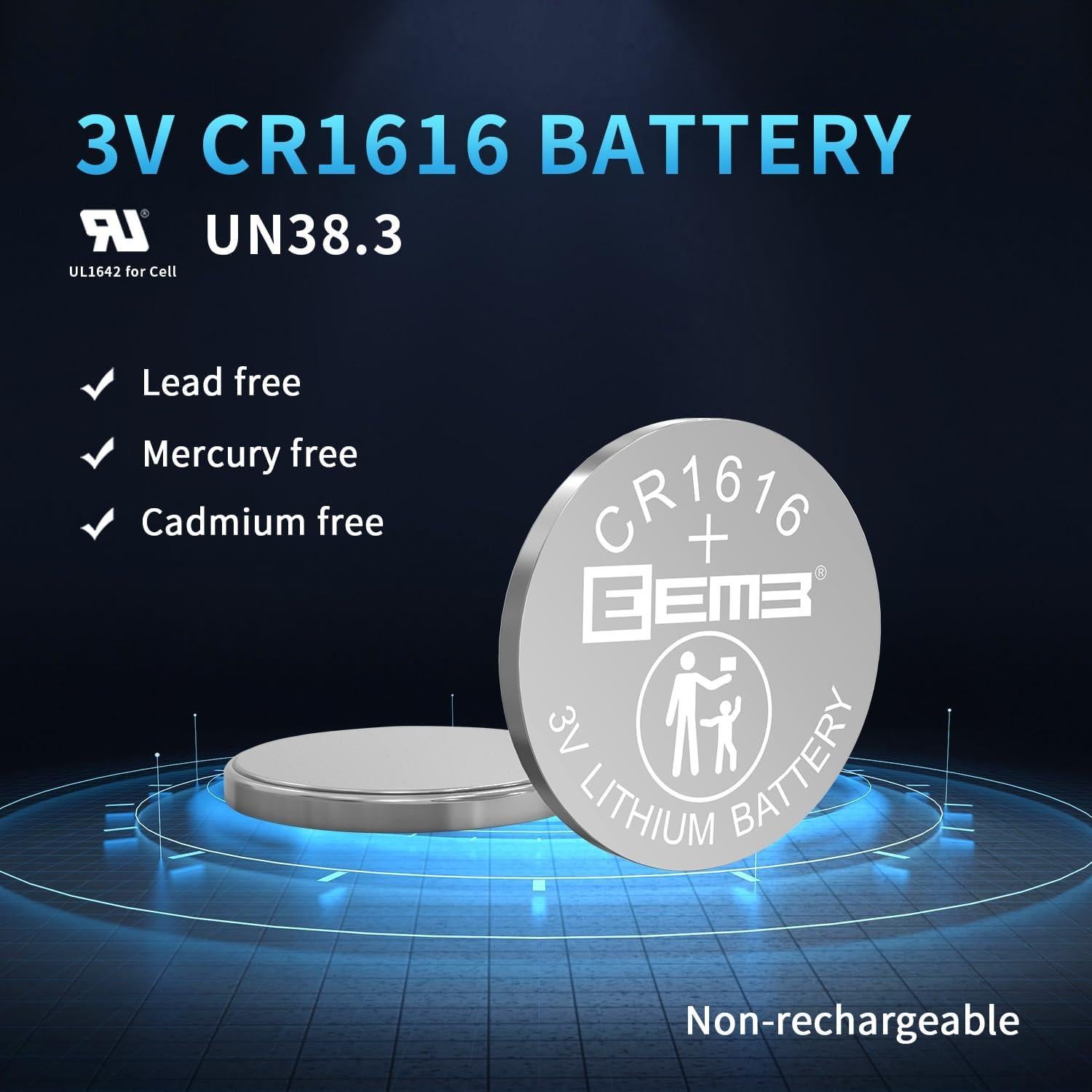 Paquete de 5 Baterías de Litio CR1616 EEMB 3V para Electrónicos