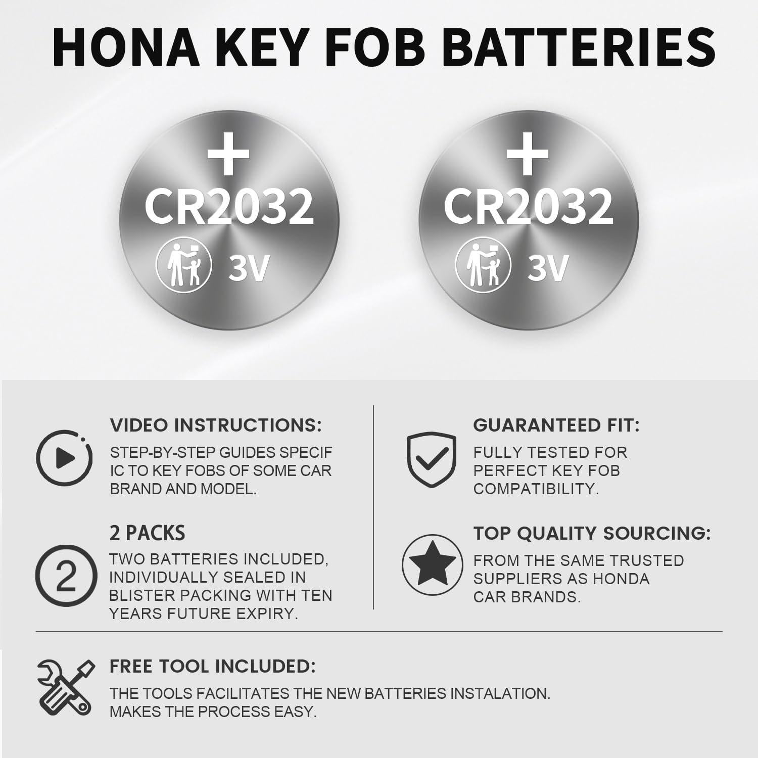 Batería CR2032 para Llave Honda - 2 Piezas + Herramientas