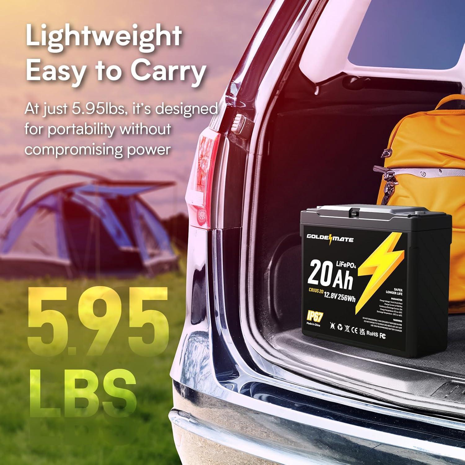 Batería LiFePO4 GOLDENMATE 12V 20Ah Impermeable IP67