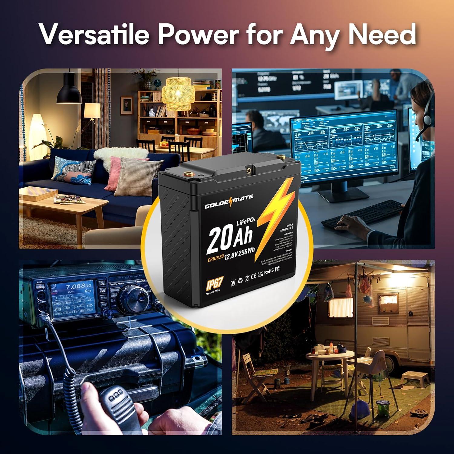 Batería LiFePO4 GOLDENMATE 12V 20Ah Impermeable IP67