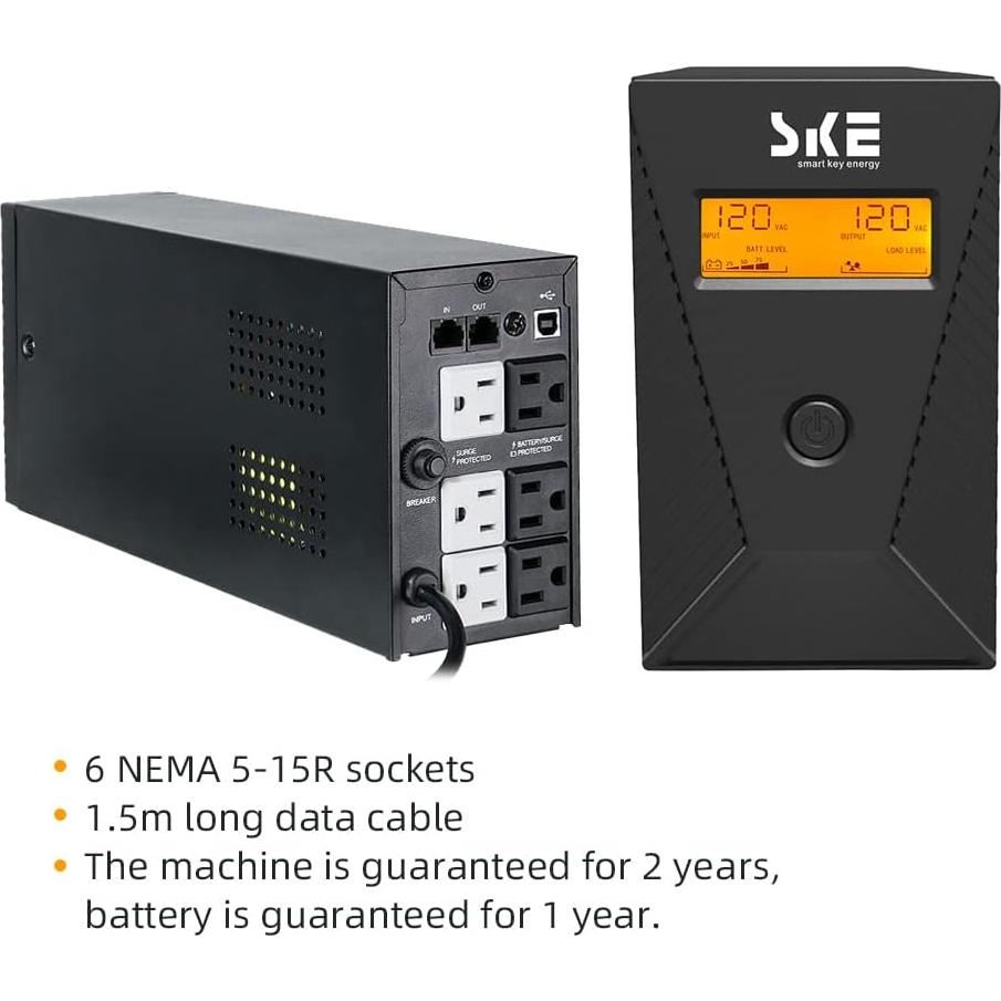 UPS 600VA SKE SK600 con Batería Leoch y LCD Inteligente