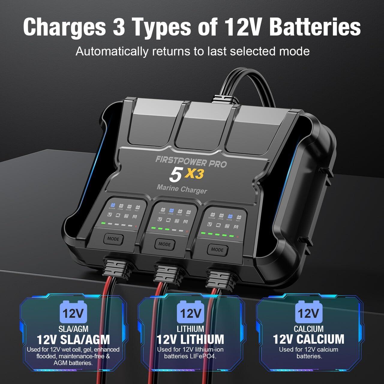 Cargador de Batería Marino 3 Bancos FirstPower Pro 15A 12V