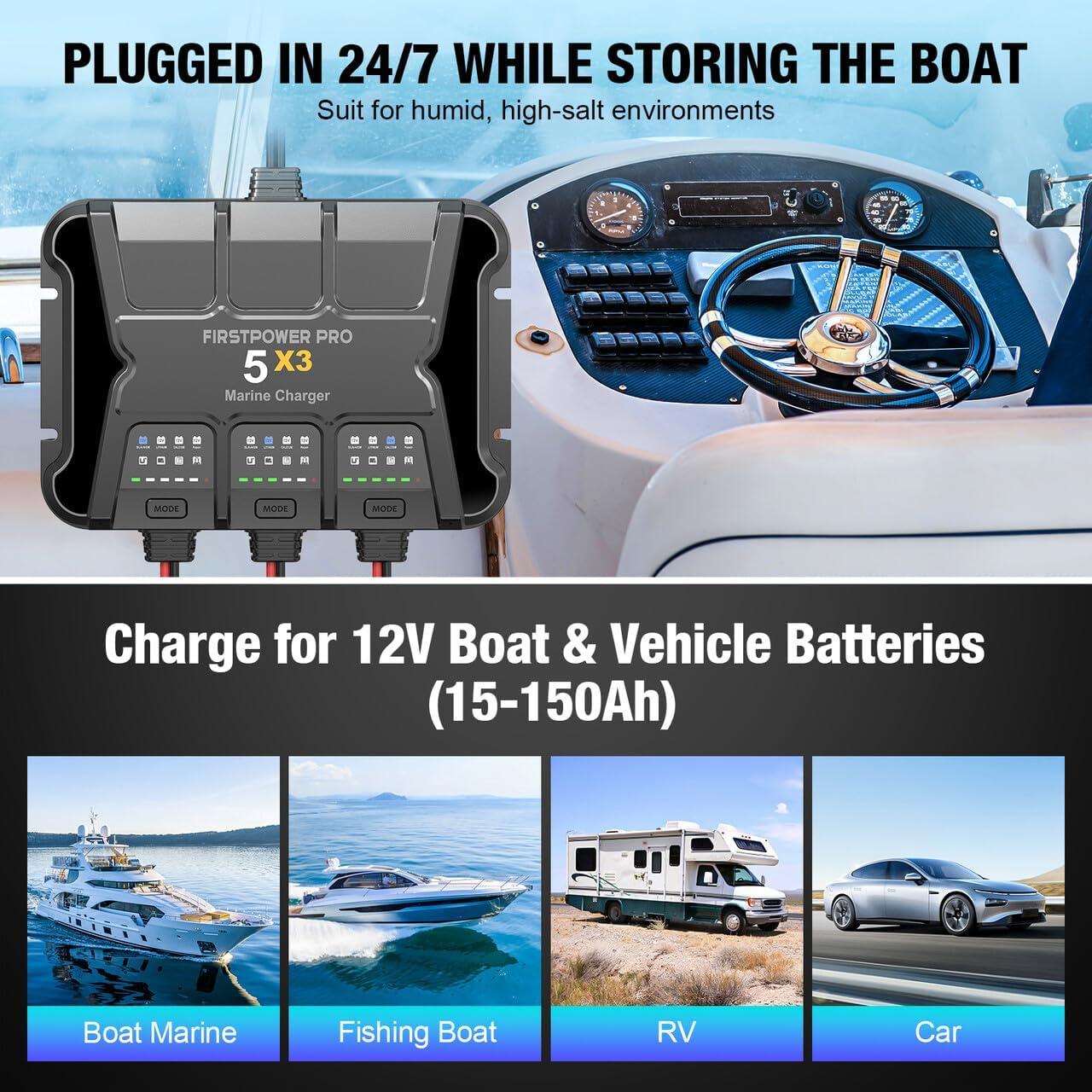 Cargador de Batería Marino 3 Bancos FirstPower Pro 15A 12V