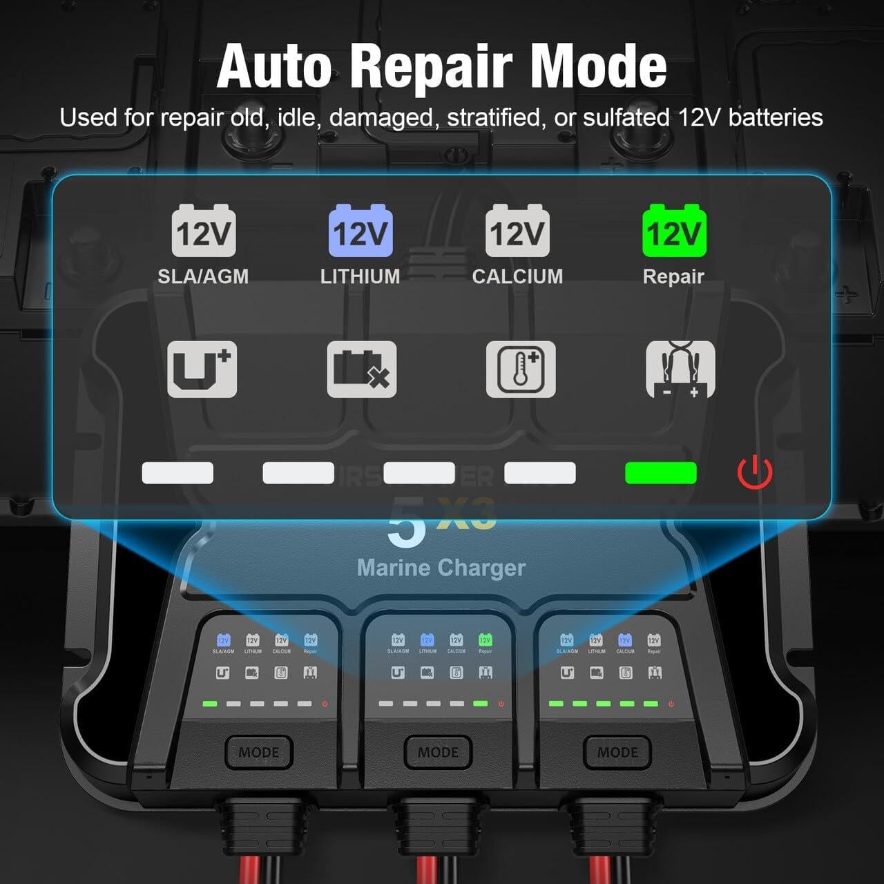 Cargador de Batería Marino 3 Bancos FirstPower Pro 15A 12V