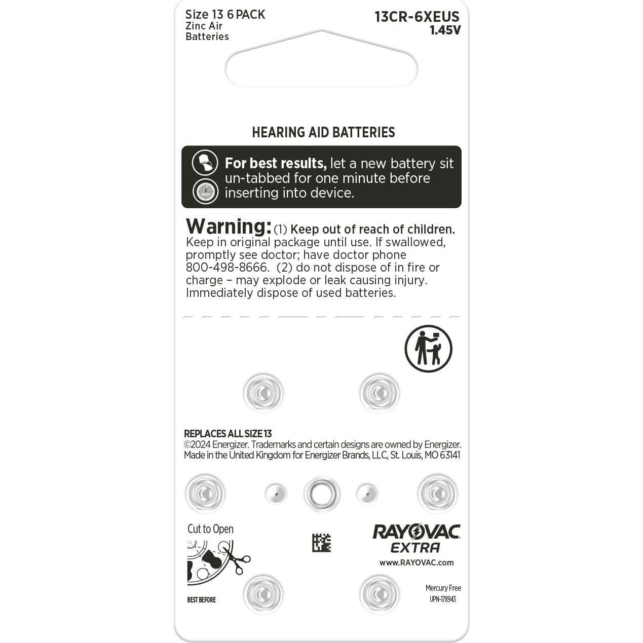 Baterías para Audífonos Rayovac Extra Tamaño 13 - 60 Unidades