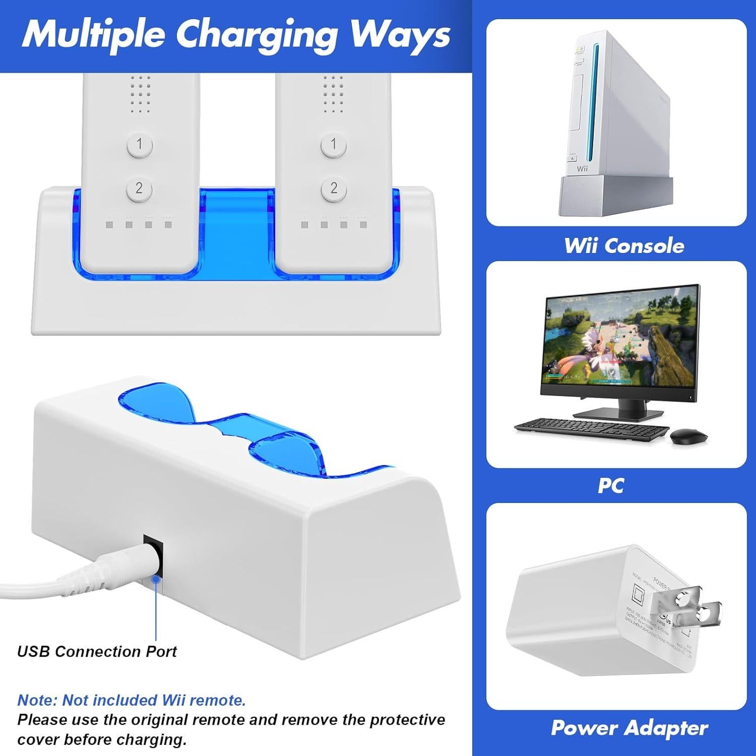 Cargador Doble KEKUCULL para Controlador Wii/Wii U con 2 Baterías 2800mAh