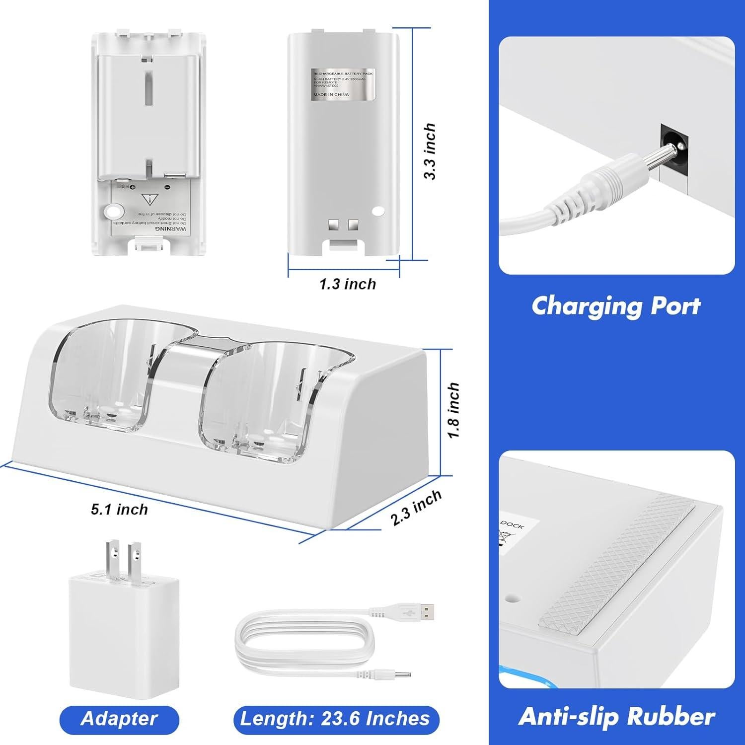 Cargador Doble KEKUCULL para Controlador Wii/Wii U con 2 Baterías 2800mAh