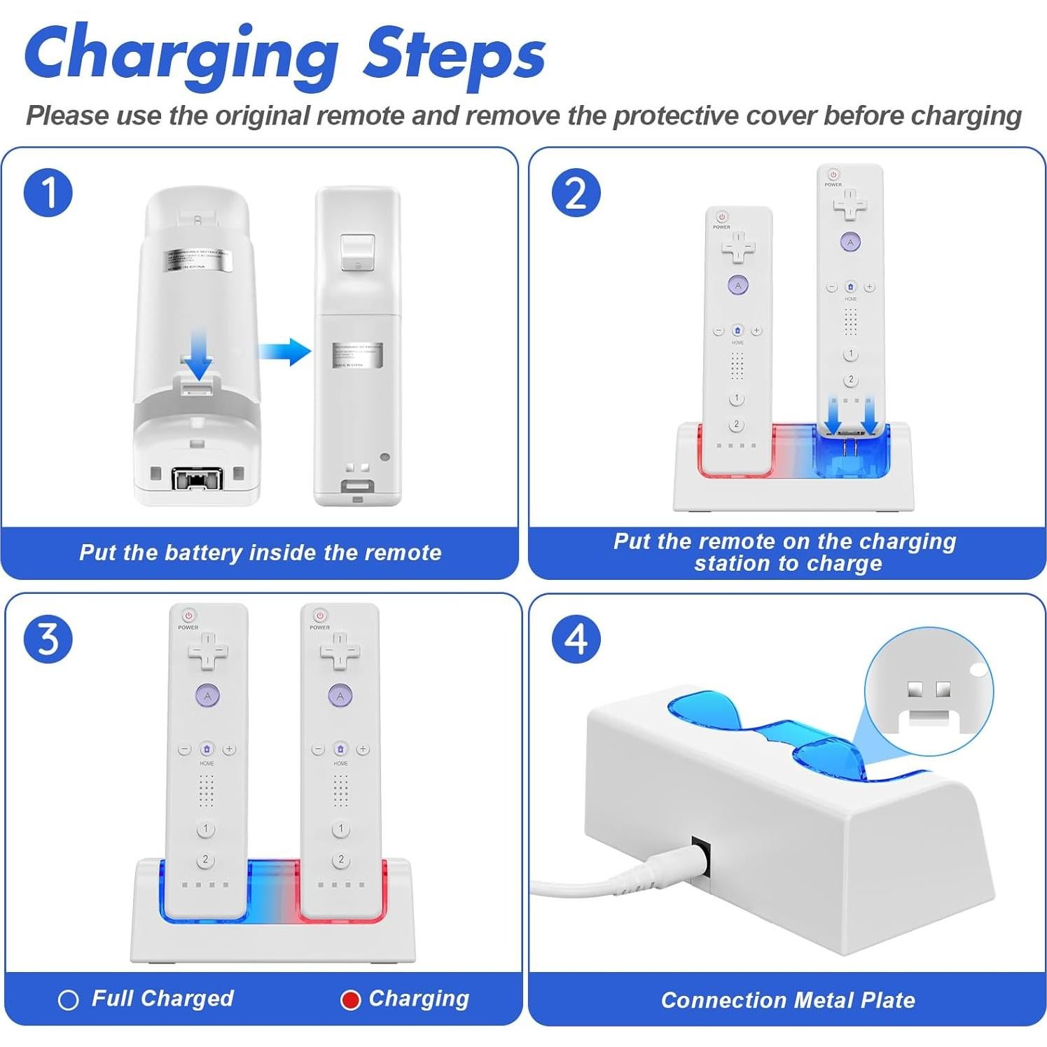Cargador Doble KEKUCULL para Controlador Wii/Wii U con 2 Baterías 2800mAh