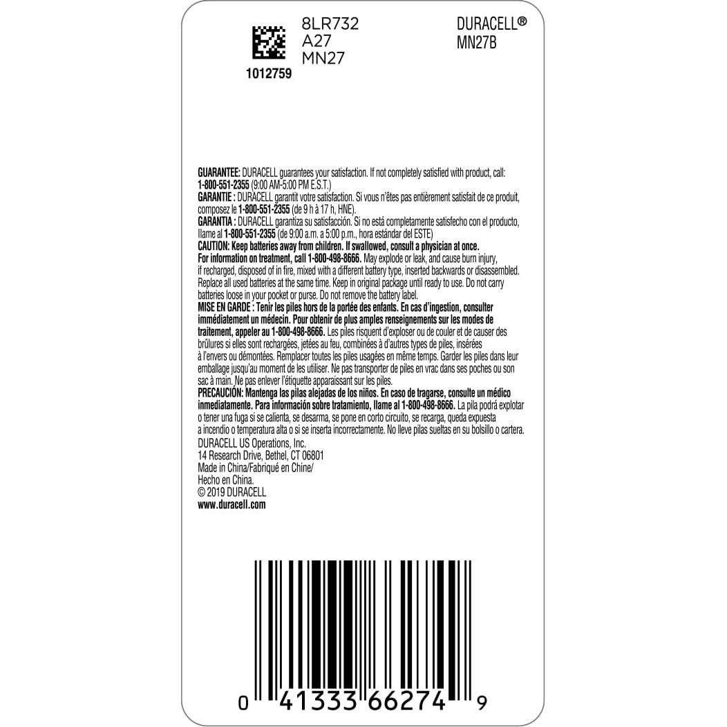 Batería Alcalina Duracell 27 12V - Energía Confiable para Dispositivos