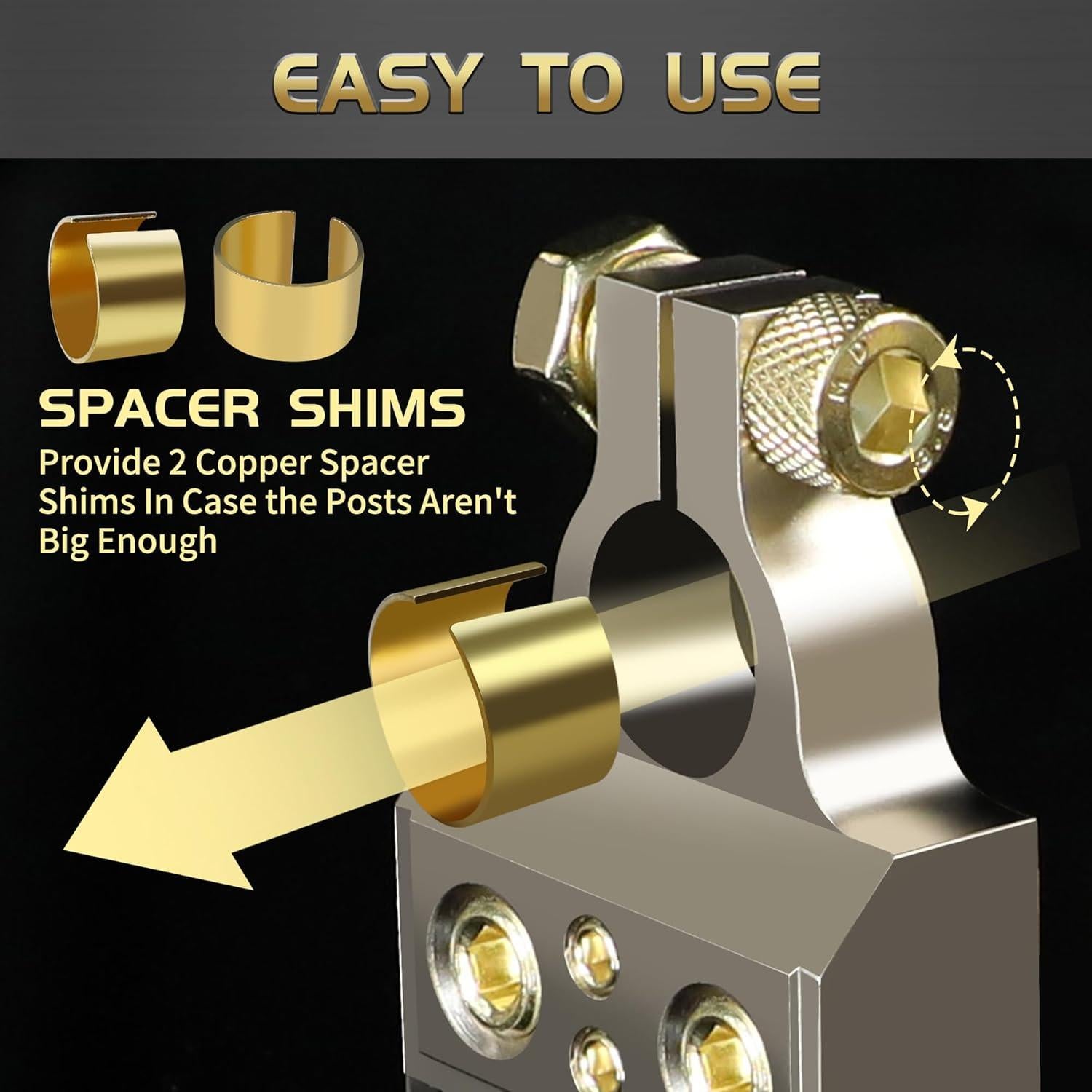 Conectores de Terminal de Batería TONDA Calibre 0/4/8/10 con Espaciadores