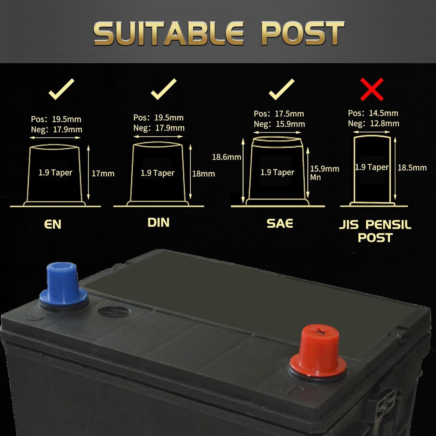 Conectores de Terminal de Batería TONDA Calibre 0/4/8/10 con Espaciadores
