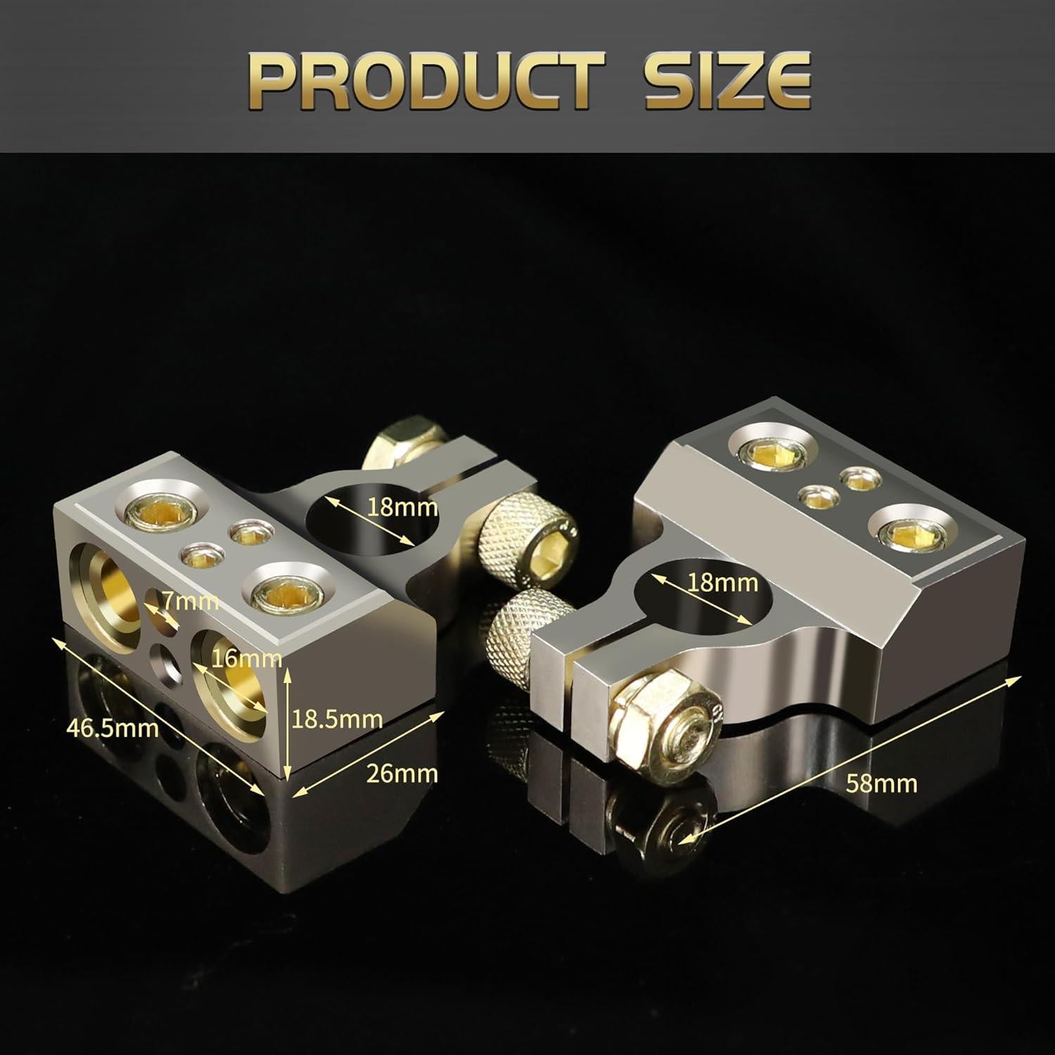 Conectores de Terminal de Batería TONDA Calibre 0/4/8/10 con Espaciadores