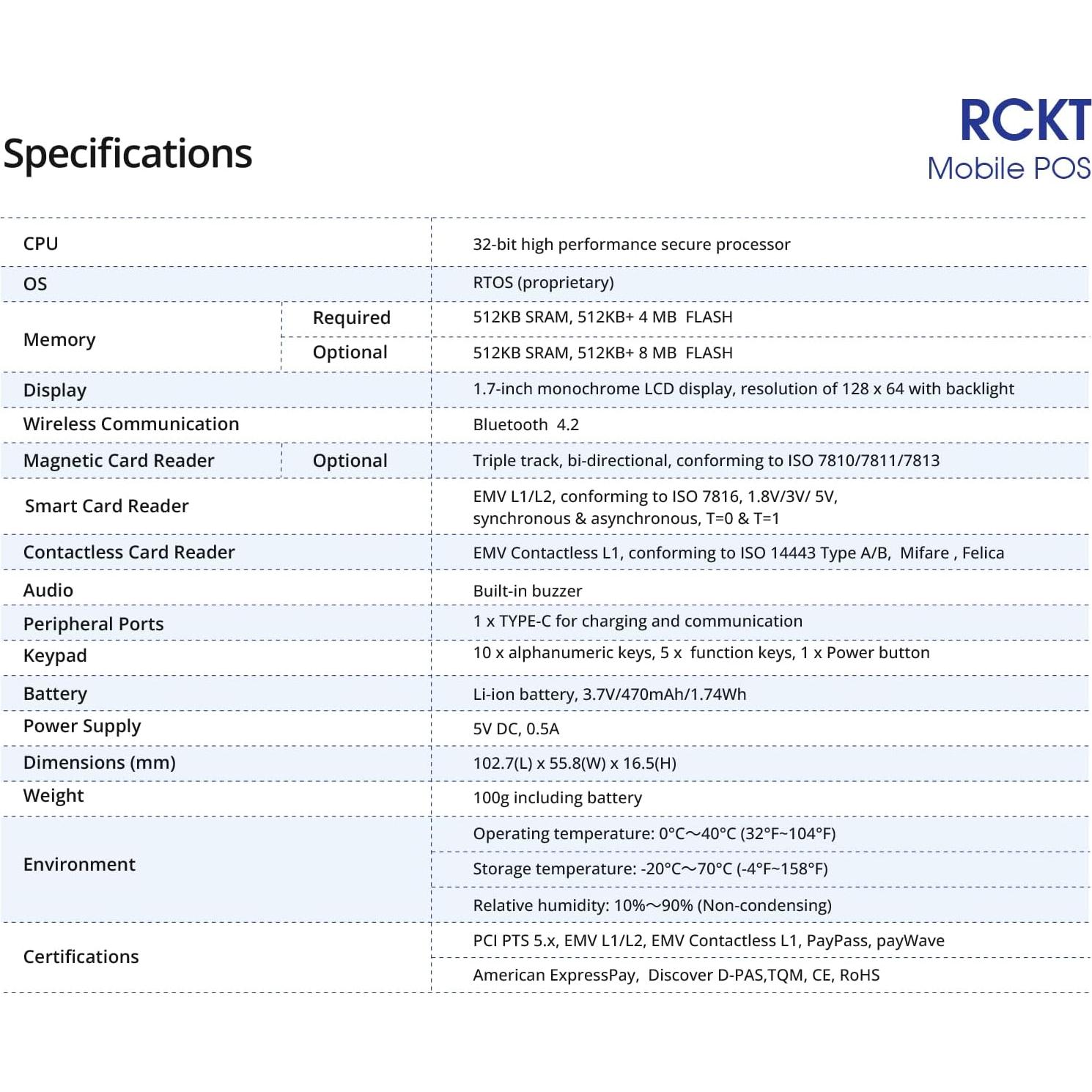 Terminal POS Móvil Valor PayTech RCKT - Bluetooth 4.2, 100g