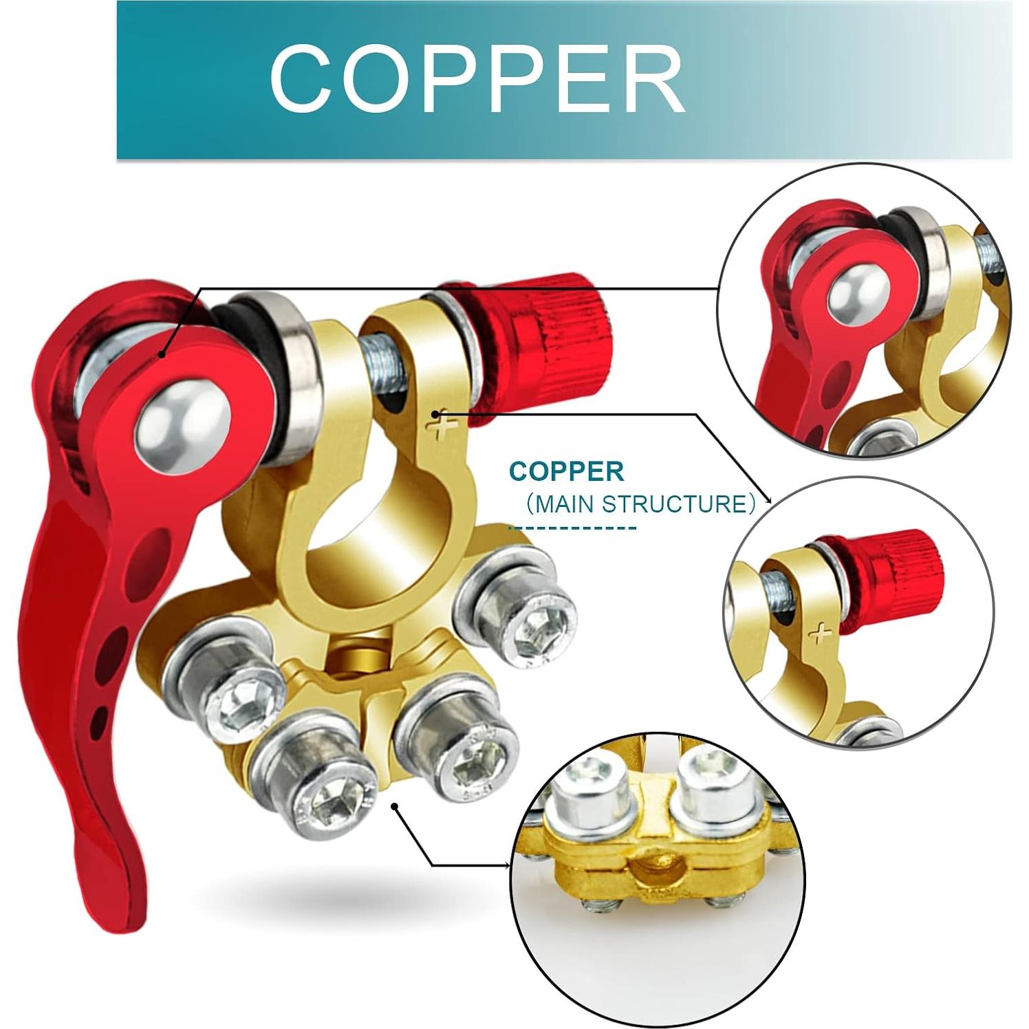 Conectores de terminal de batería ZONBANG 4 vías cobre 2PCS