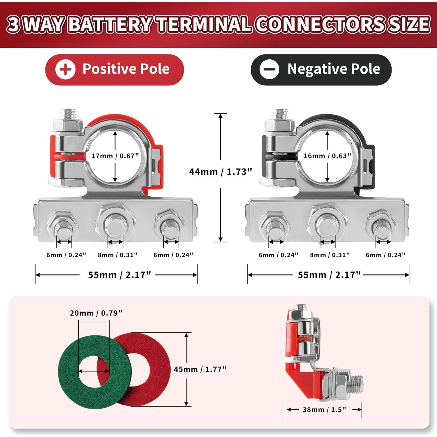 Conectores de Terminal de Batería 3 Vías XIOGZAXI Cobre Anticorrosión
