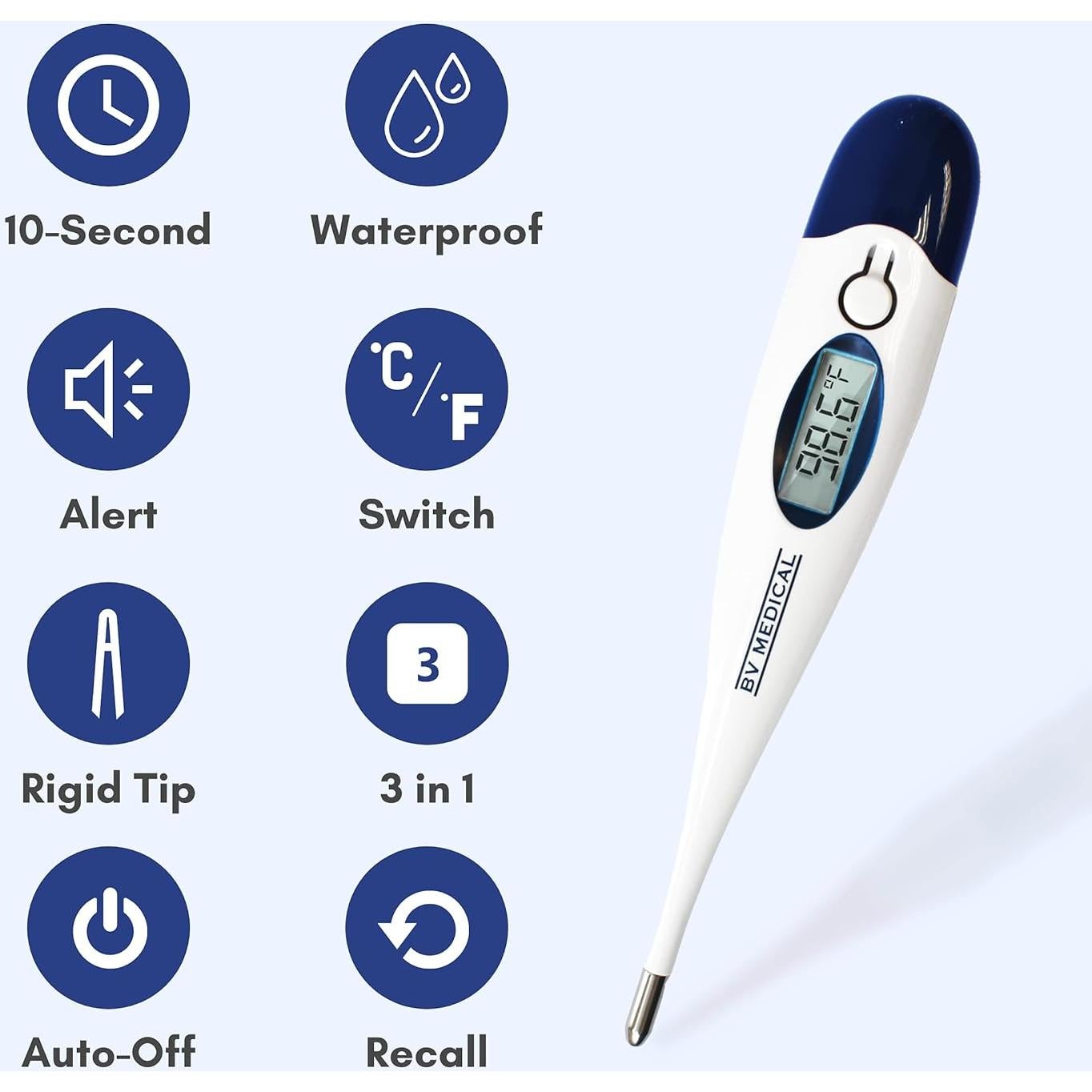 Termómetro Digital BV Medical Punta Rígida 10 Segundos con 100 Fundas